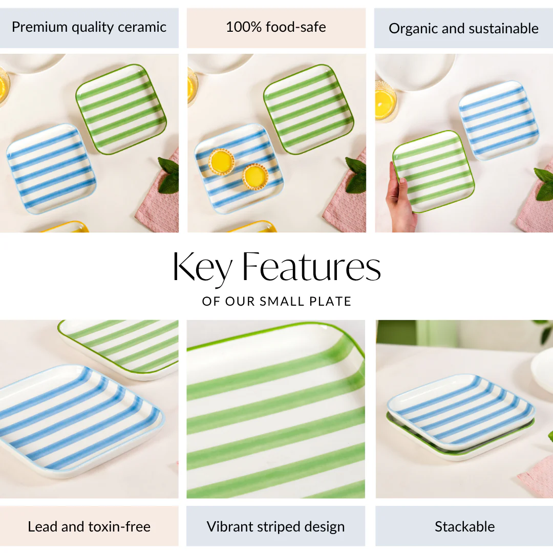 Carnival Stripe Dessert Plates Set Of 2 Blue Green 16x16cm - Image 5