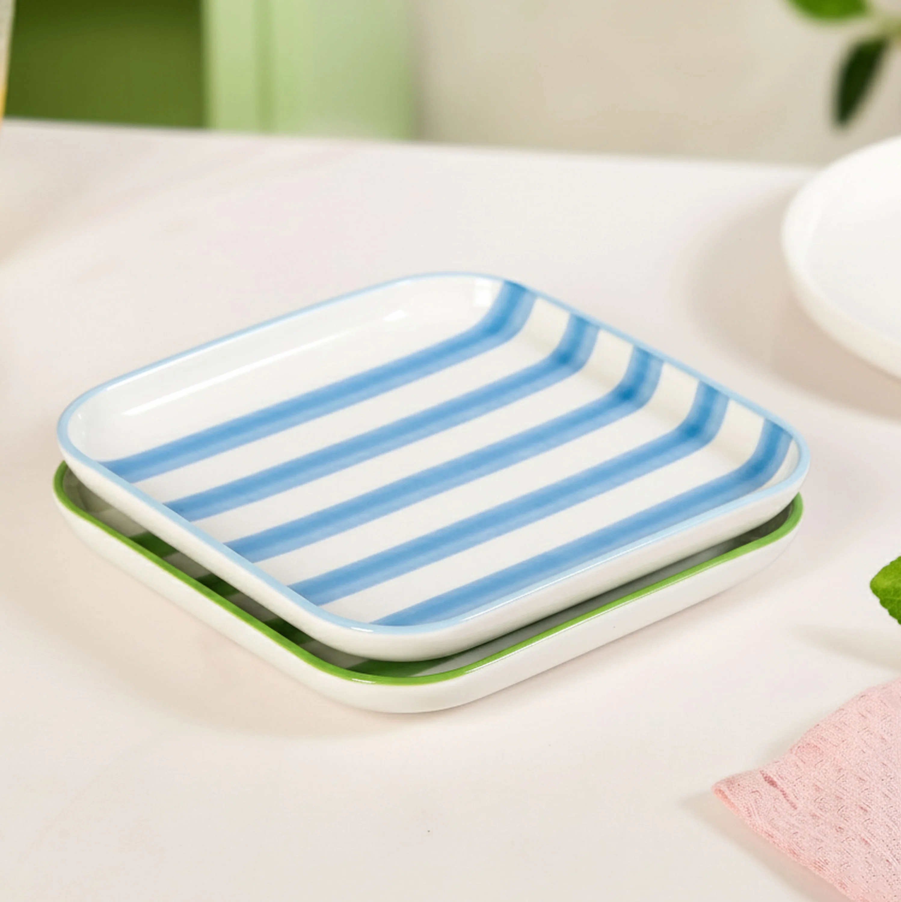 Carnival Stripe Dessert Plates Set Of 2 Blue Green 16x16cm - Image 8