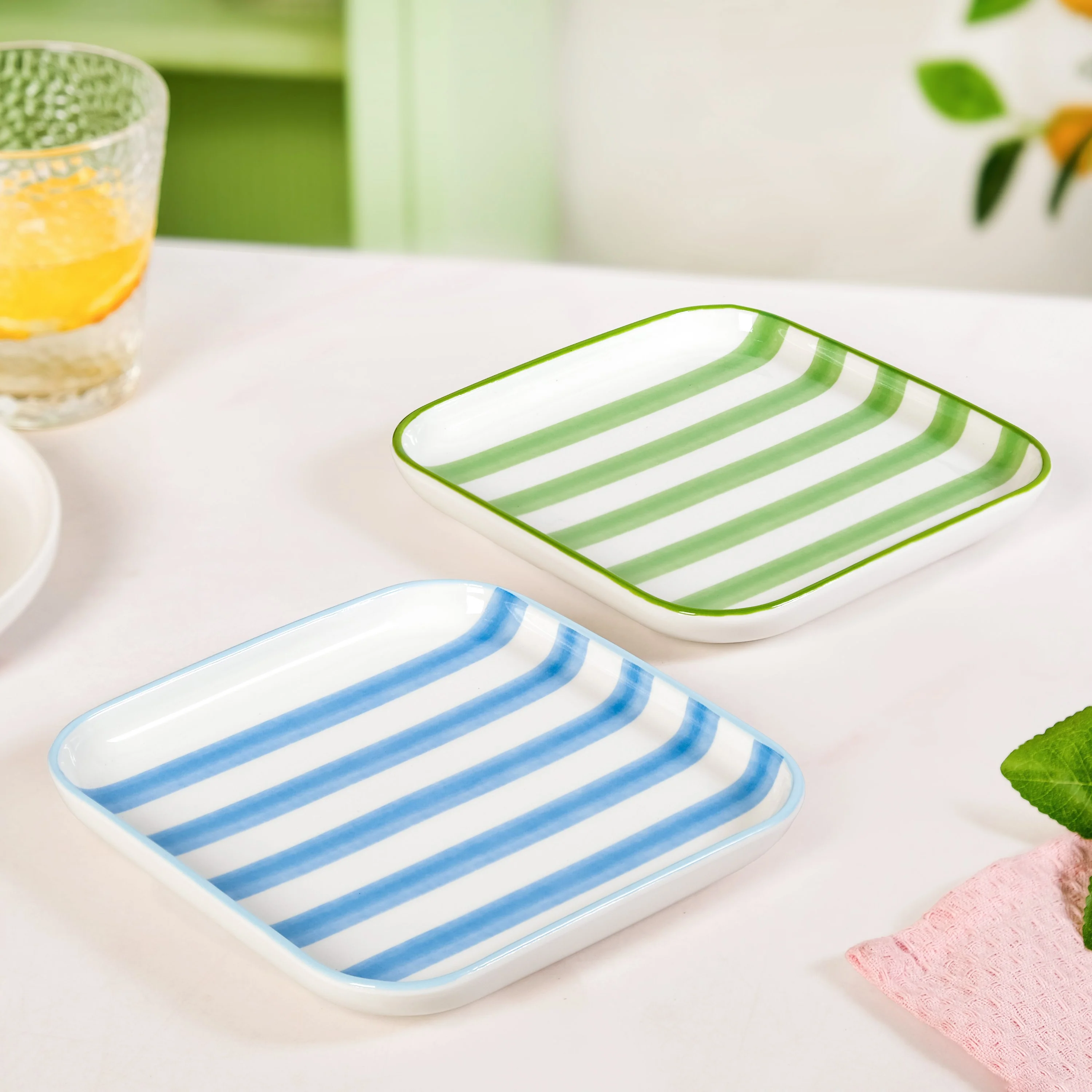 Carnival Stripe Dessert Plates Set Of 2 Blue Green 16x16cm - Image 9