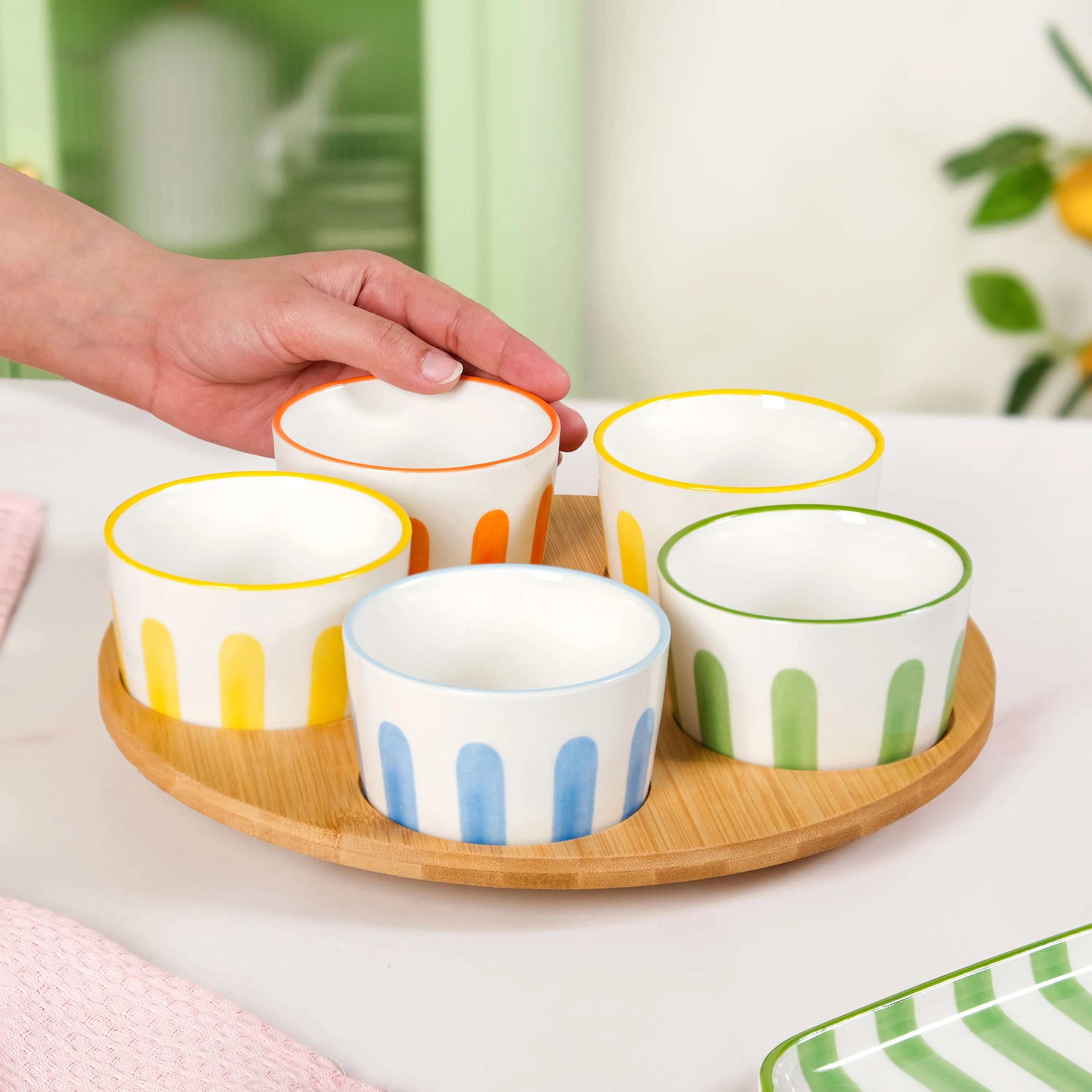 Carnival Stripe Lazy Suzan With Ceramic Bowls Set Of 6 - Image 3