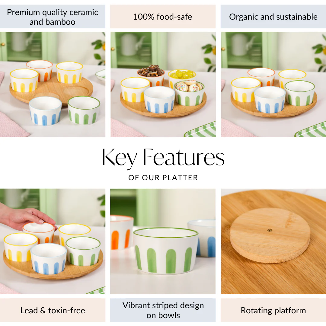 Carnival Stripe Lazy Suzan With Ceramic Bowls Set Of 6 - Image 5