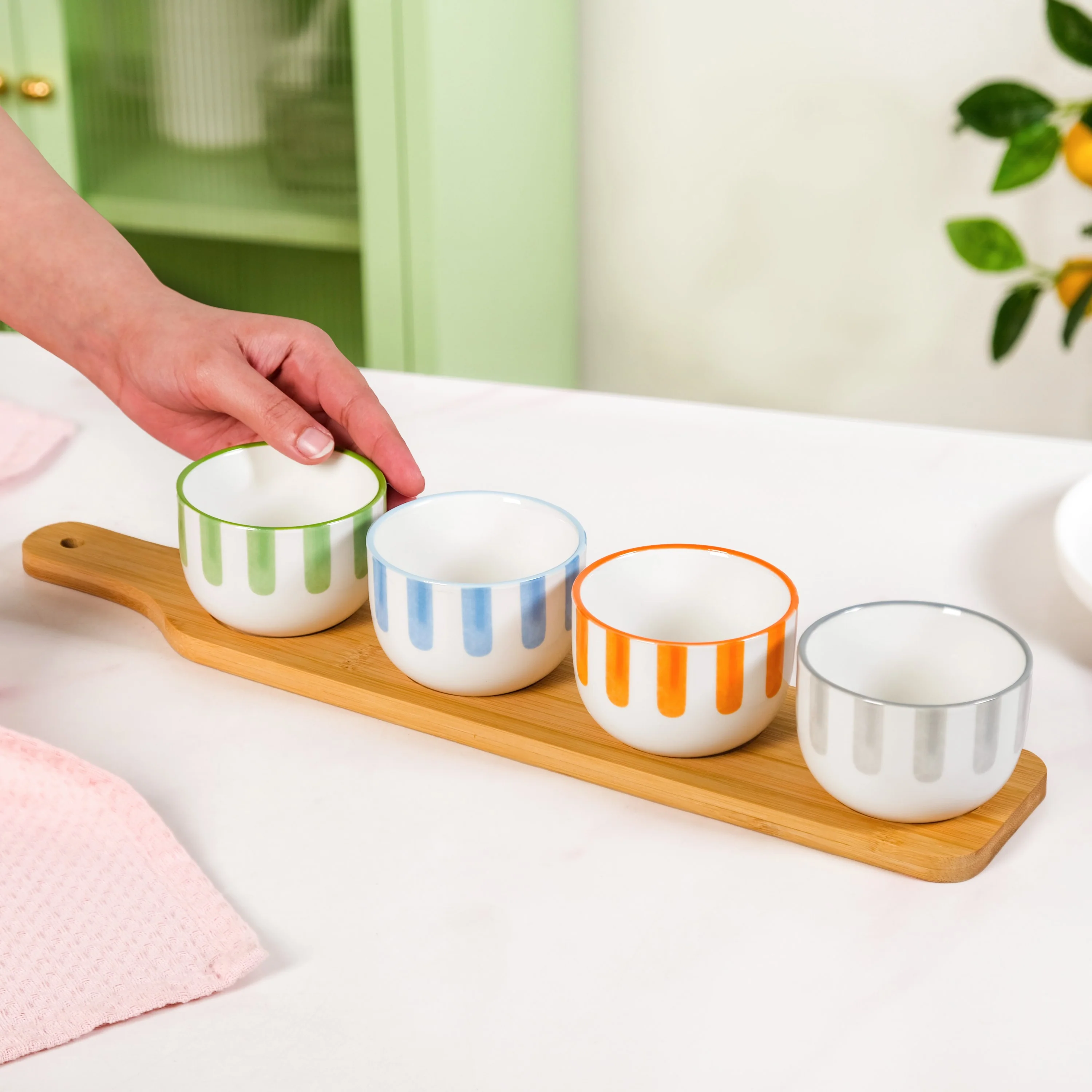 Carnival Stripe Serving Platter With Bowls Set Of 5 - Image 2