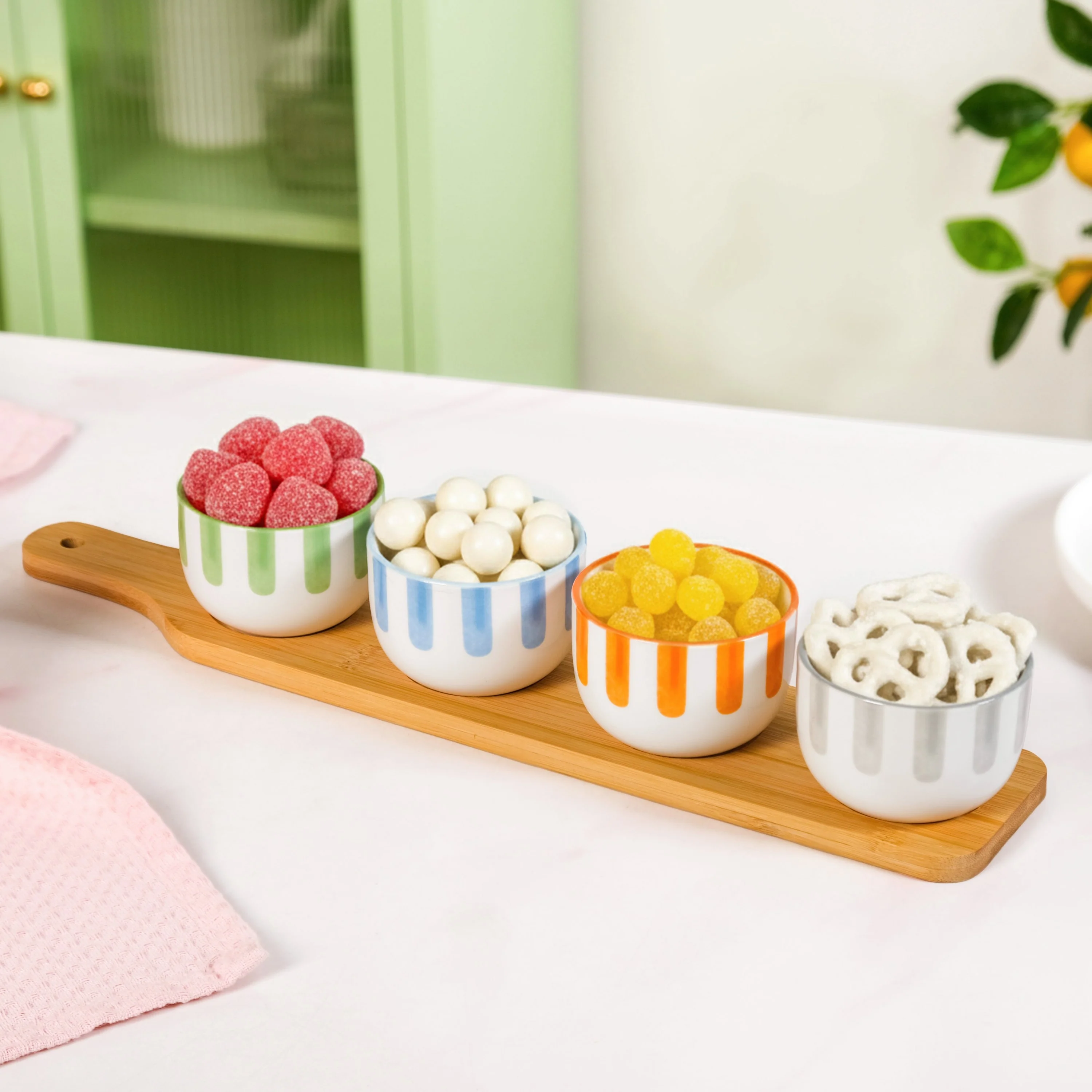 Carnival Stripe Serving Platter With Bowls Set Of 5 - Image 8