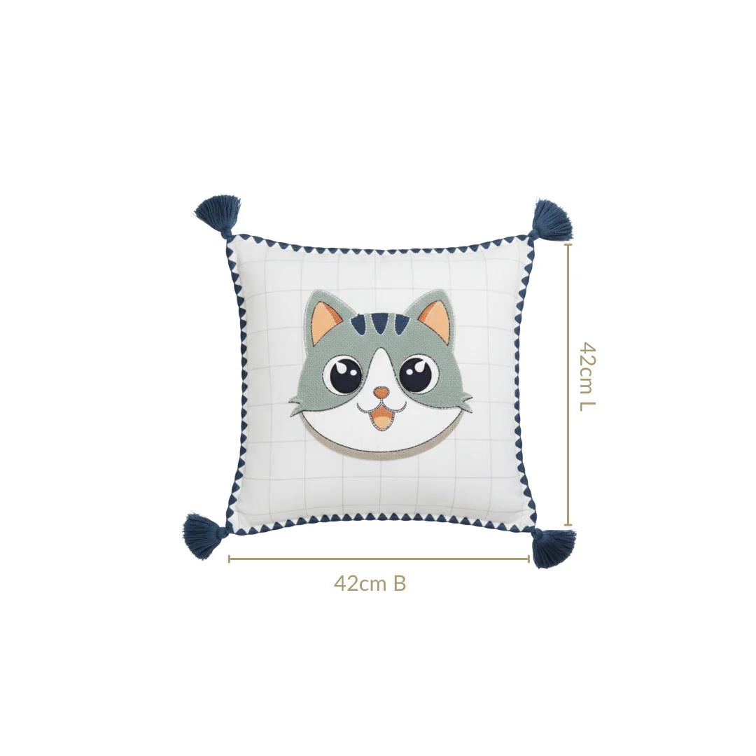 Cat Embroidered Kids Cushion Cover 42x42cm - Image 3