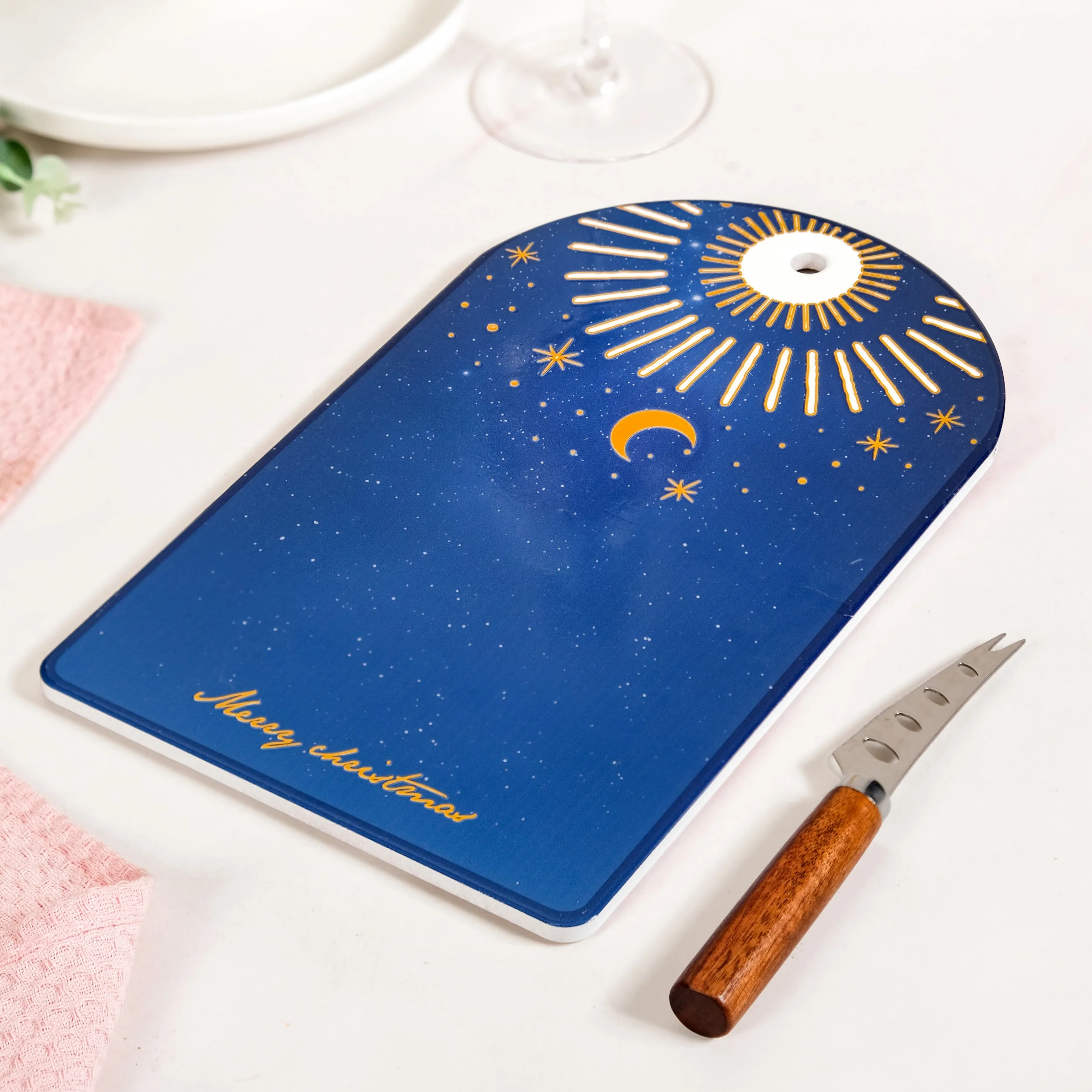 Celestial Ceramic Cheese Platter With Knife Set Of 2 - Image 2
