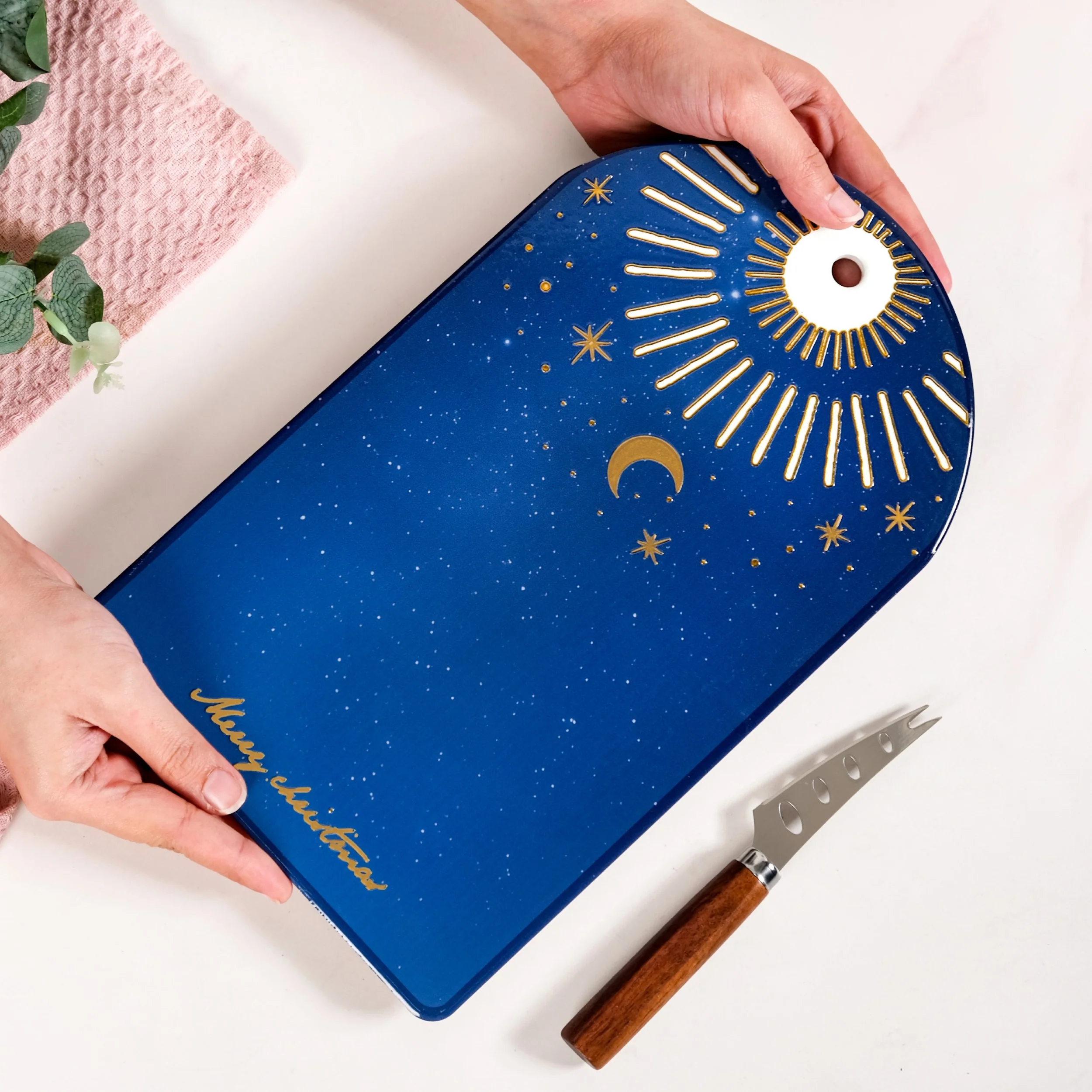 Celestial Ceramic Cheese Platter With Knife Set Of 2 - Image 3