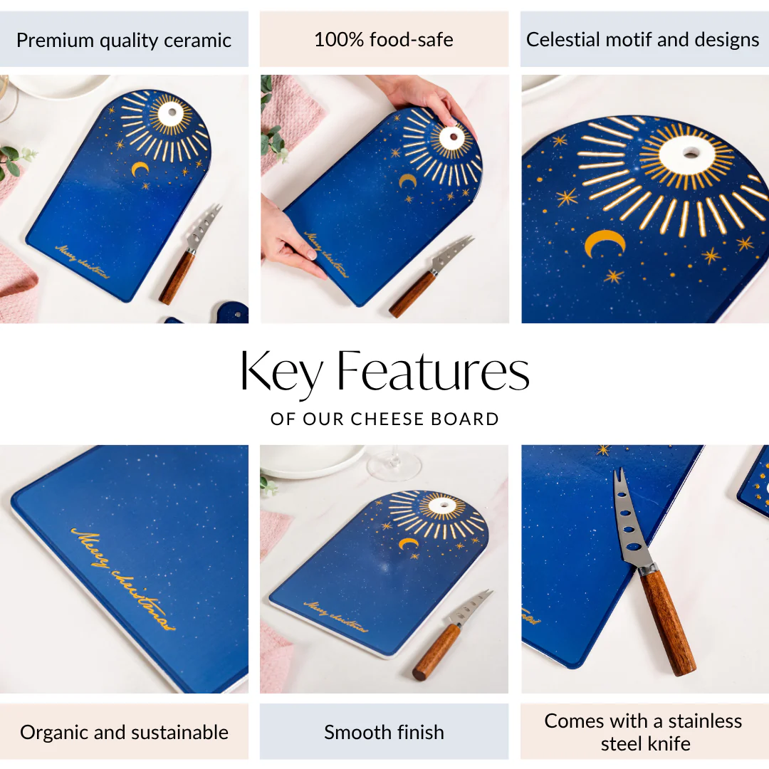 Celestial Ceramic Cheese Platter With Knife Set Of 2 - Image 5