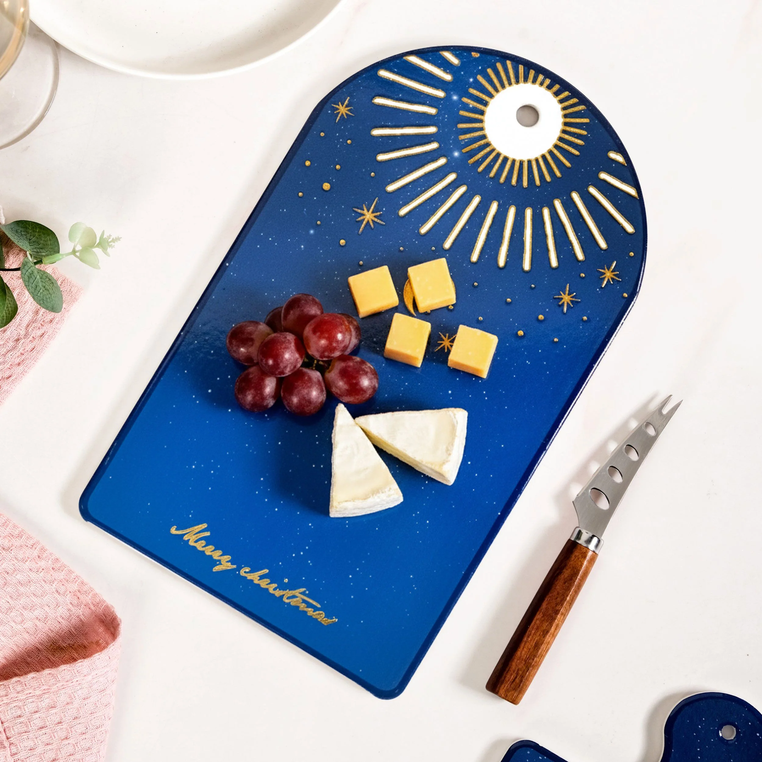Celestial Ceramic Cheese Platter With Knife Set Of 2 - Image 9