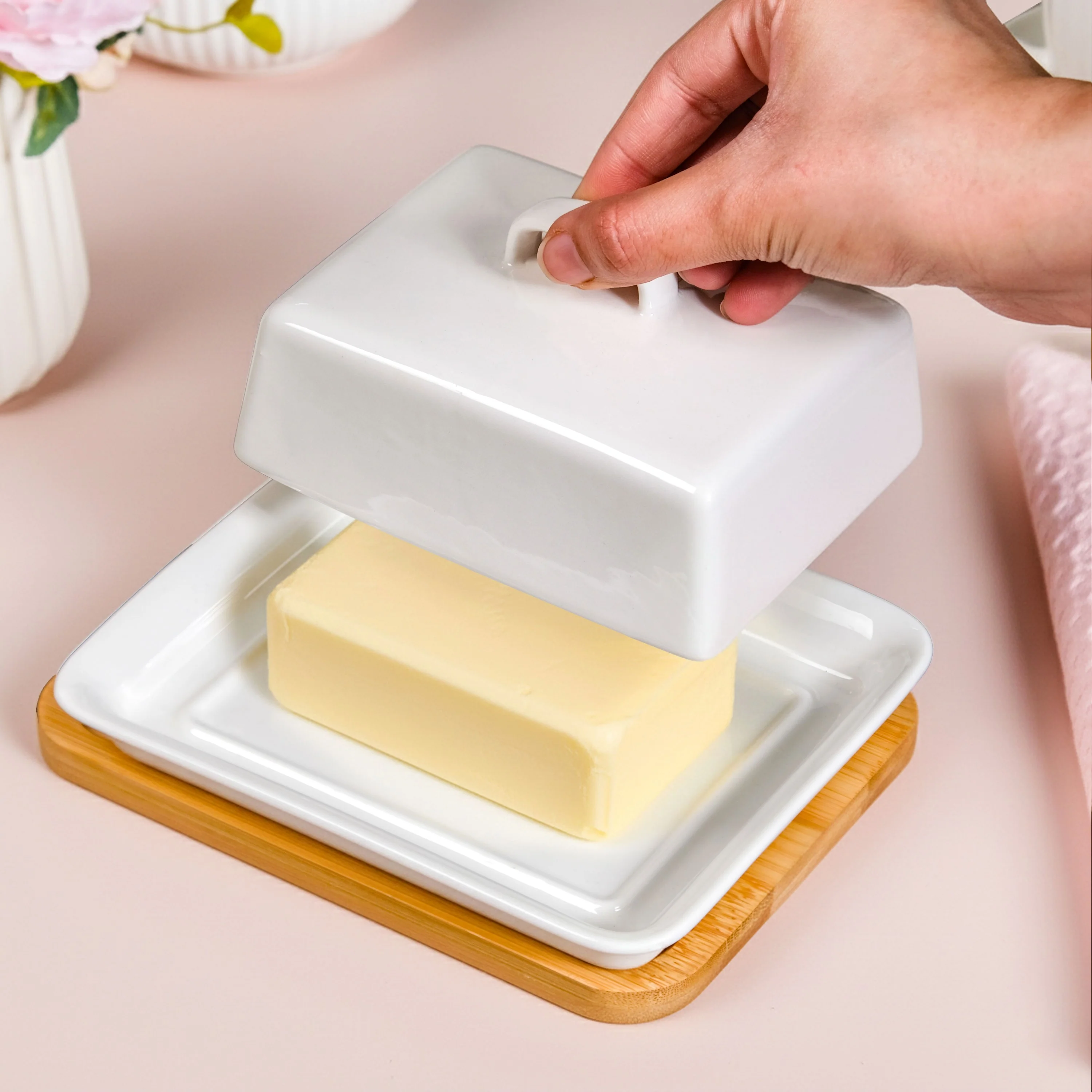 Ceramic Butter Dish With Lid And Tray - Image 2