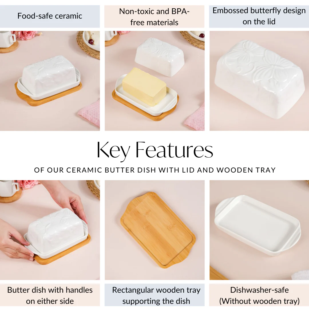 Ceramic Butter Dish With Lid And Wooden Tray - Image 5