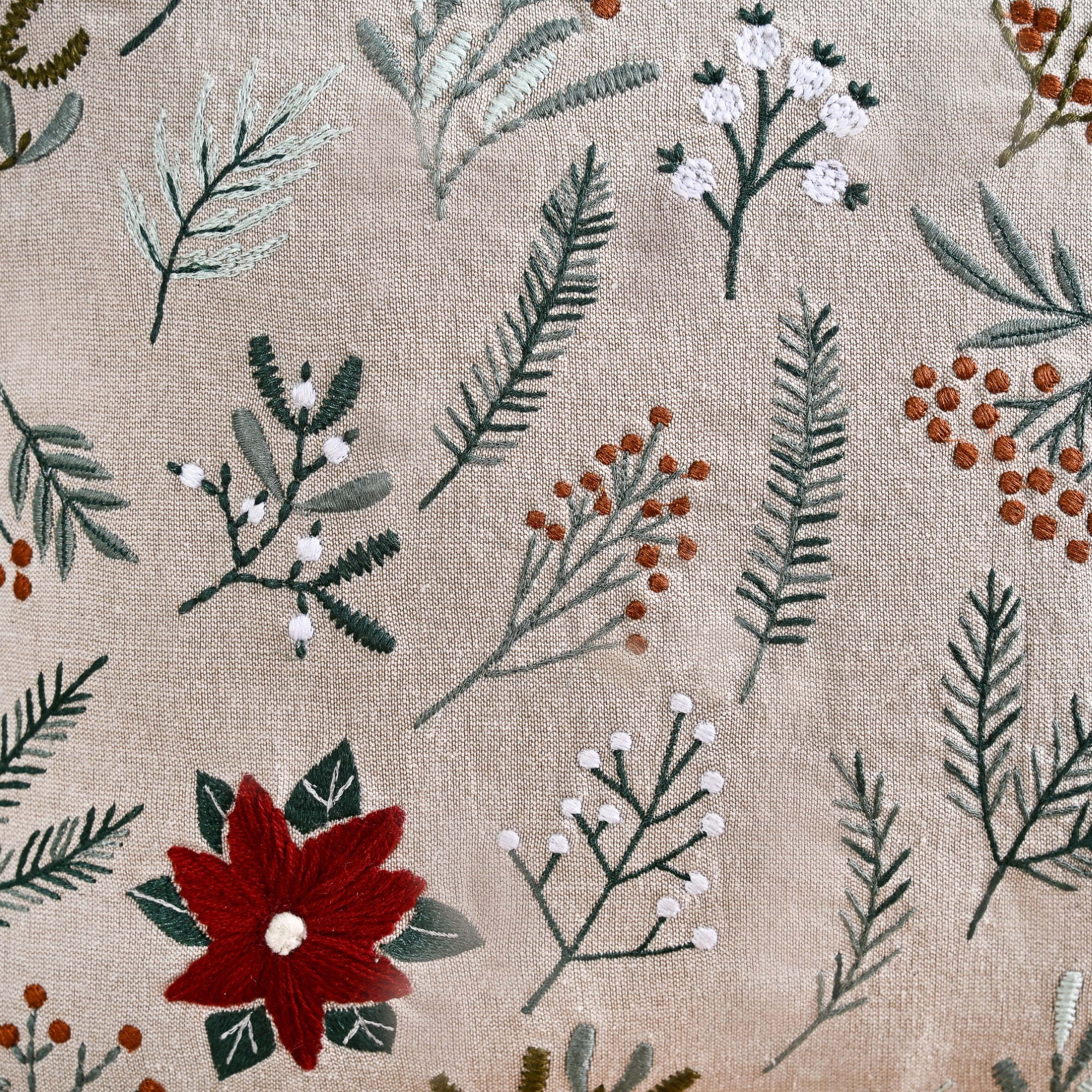 Chambray Cotton Cushion Cover With Floral Embroidery 40x40cm - Image 3