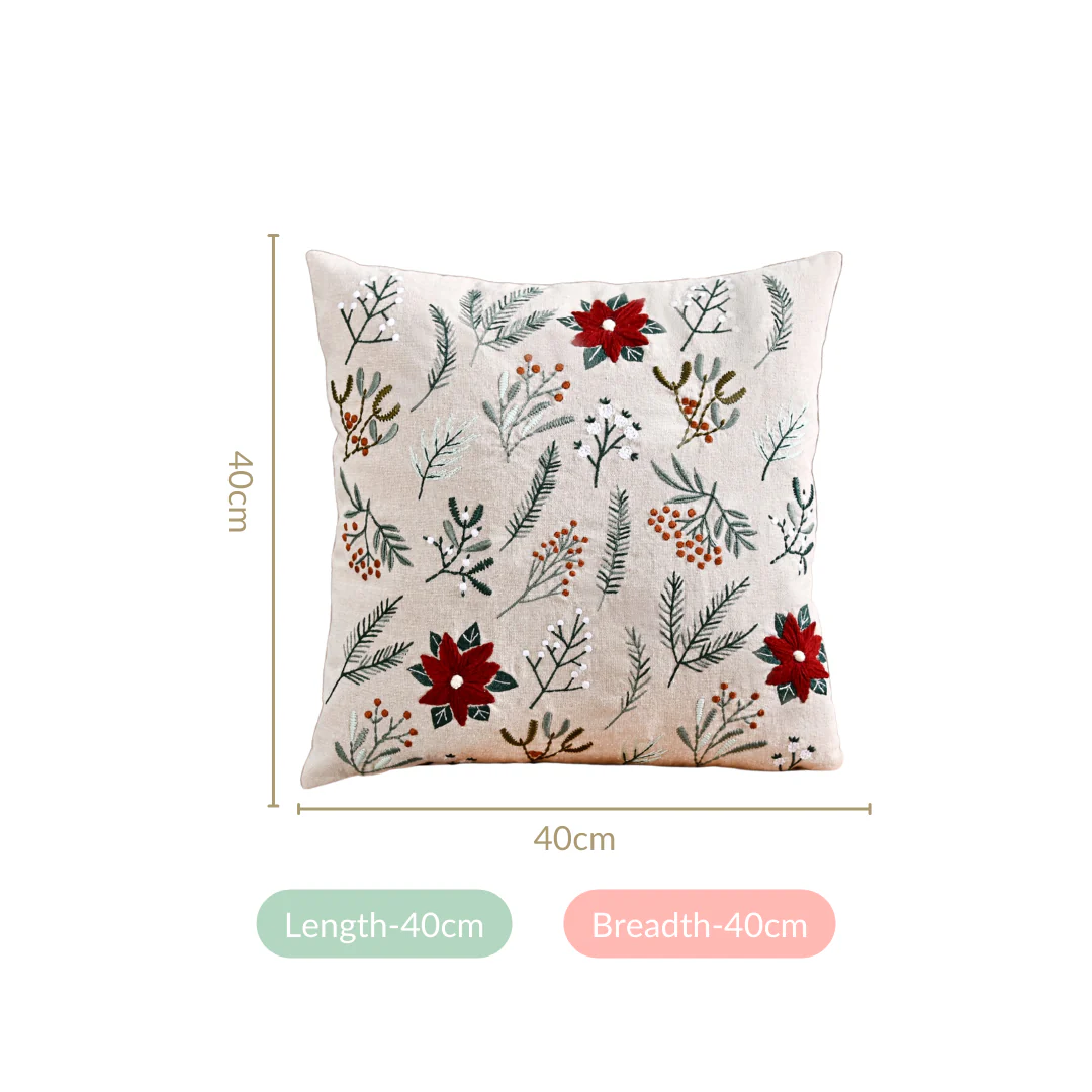 Chambray Cotton Cushion Cover With Floral Embroidery 40x40cm - Image 4