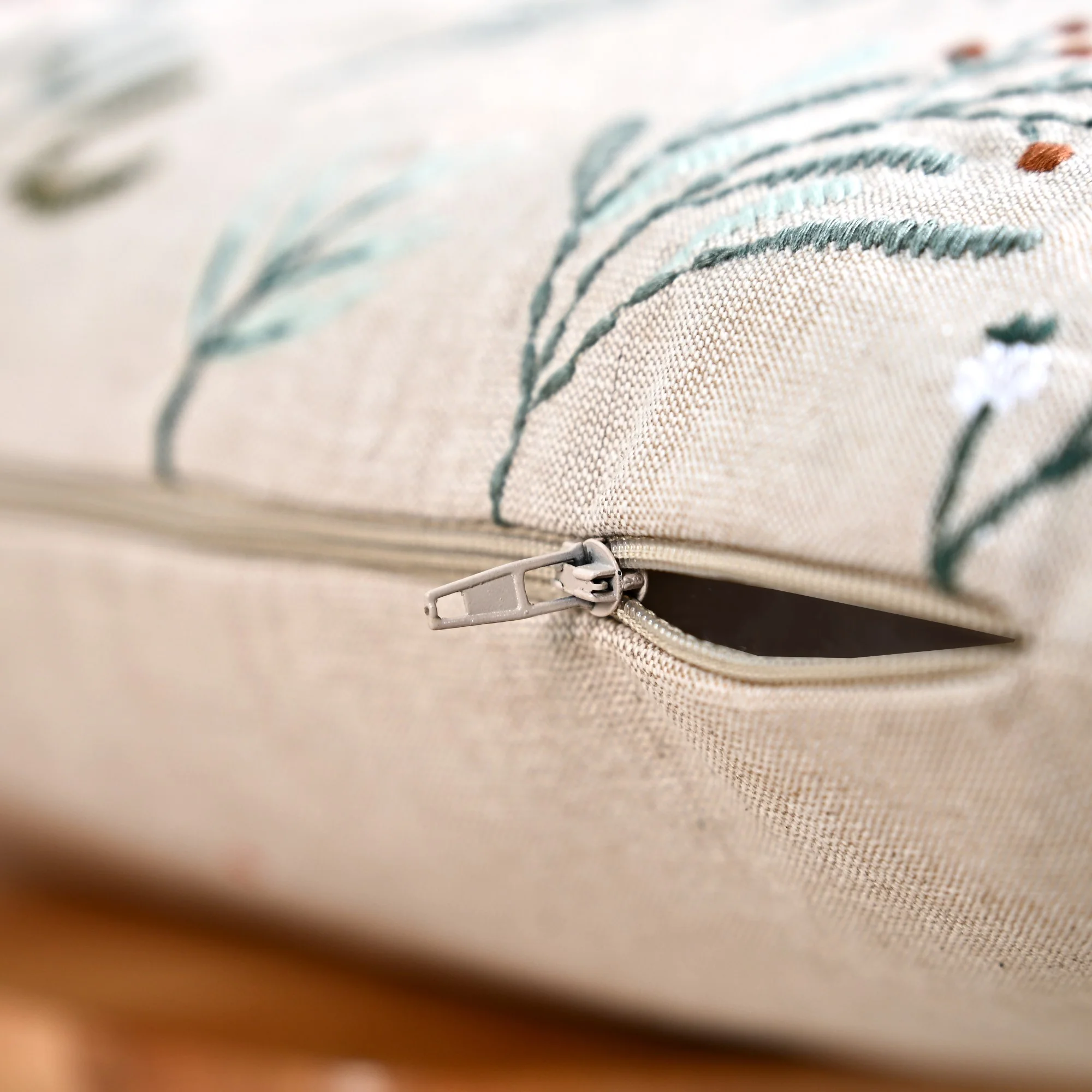 Chambray Cotton Cushion Cover With Floral Embroidery 40x40cm - Image 6