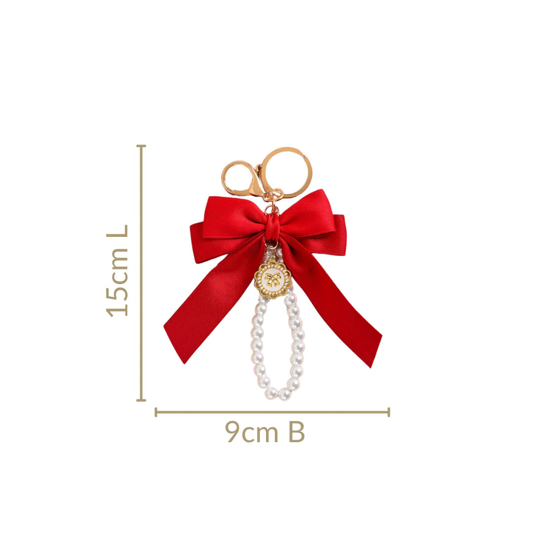 Charming Red Bow Keychain With Pearls - Image 4