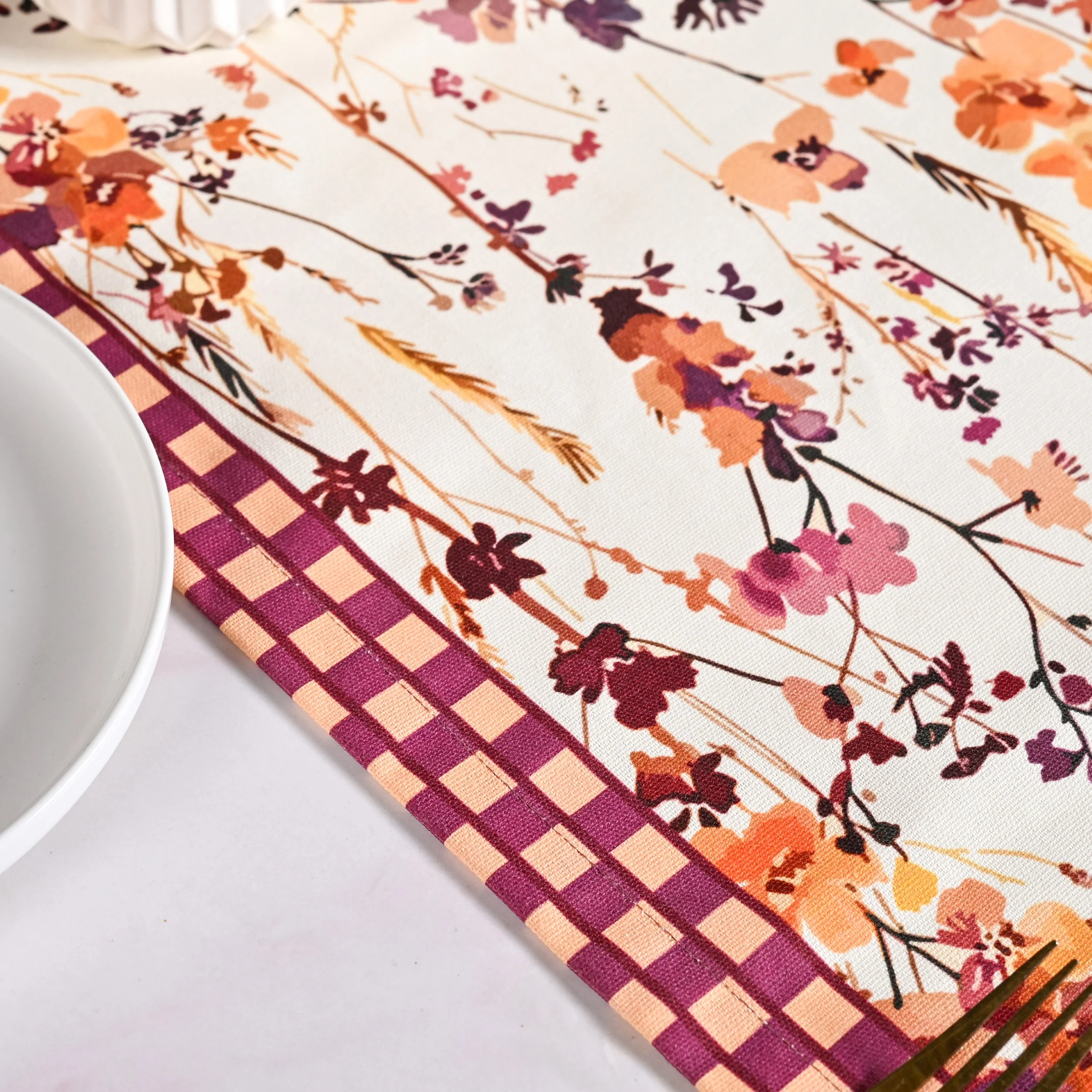 Checkered Border Cotton 8 Seater Runner 264x35cm - Image 2