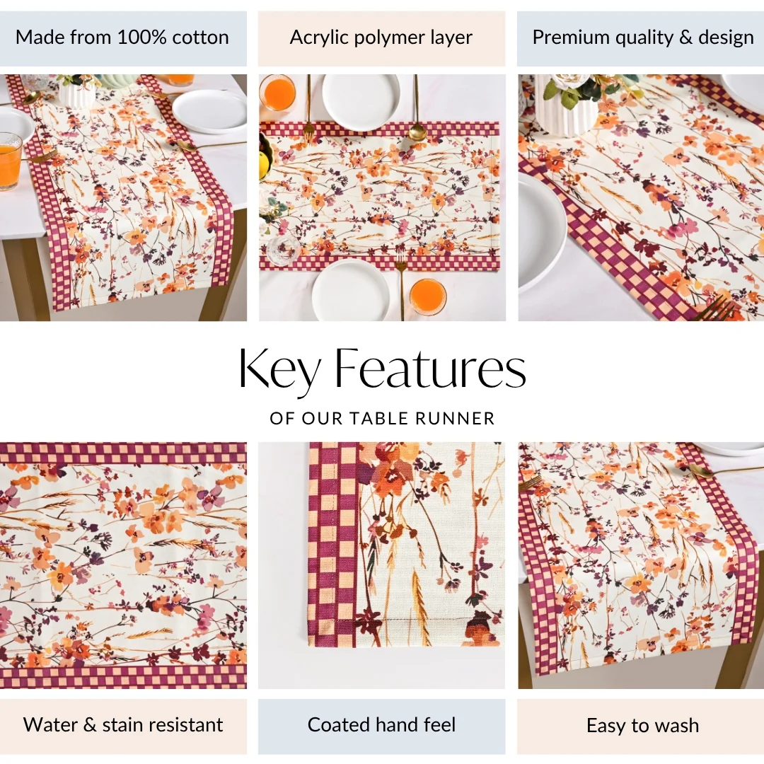 Checkered Border Cotton 8 Seater Runner 264x35cm - Image 4