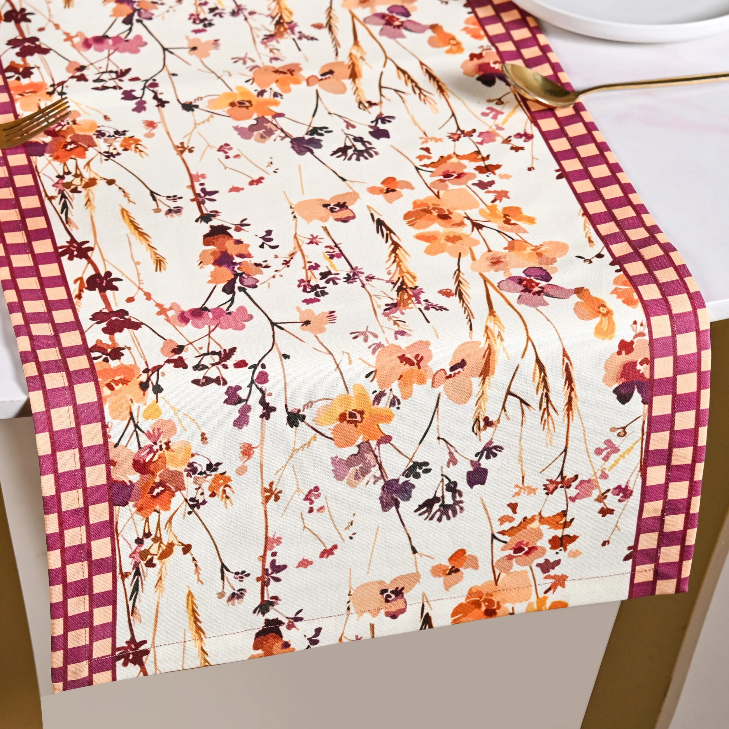 Checkered Border Cotton 8 Seater Runner 264x35cm - Image 5