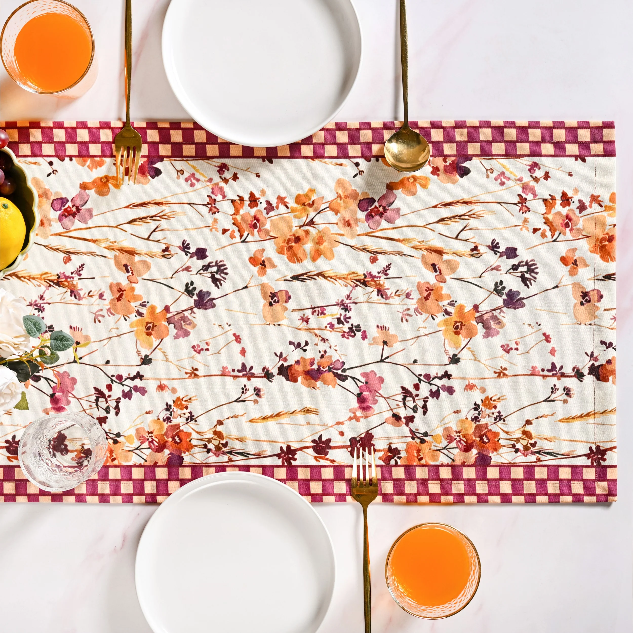Checkered Border Cotton 8 Seater Runner 264x35cm - Image 7