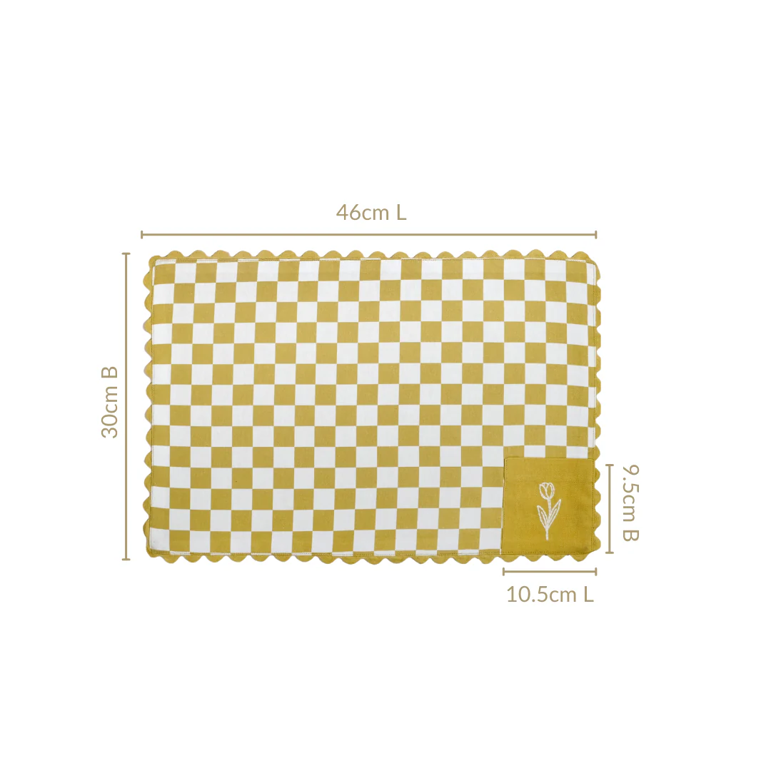 Checkered Embroidered Cotton Table Mat Green Set Of 6 - Image 4