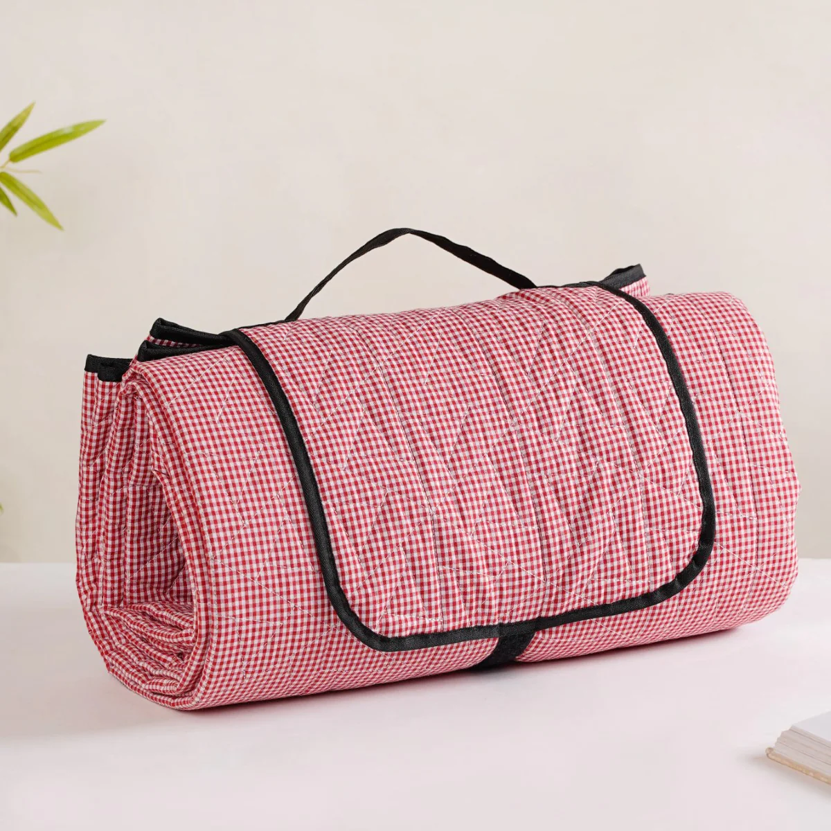 Checkered Red and White Foldable Picnic Mat 84x60 Inch - Image 3