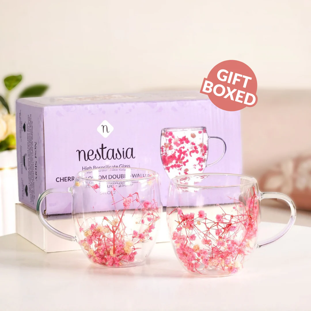 Cherry Blossom Double Walled Coffee Mug Set Of 2 250ml - Image 2