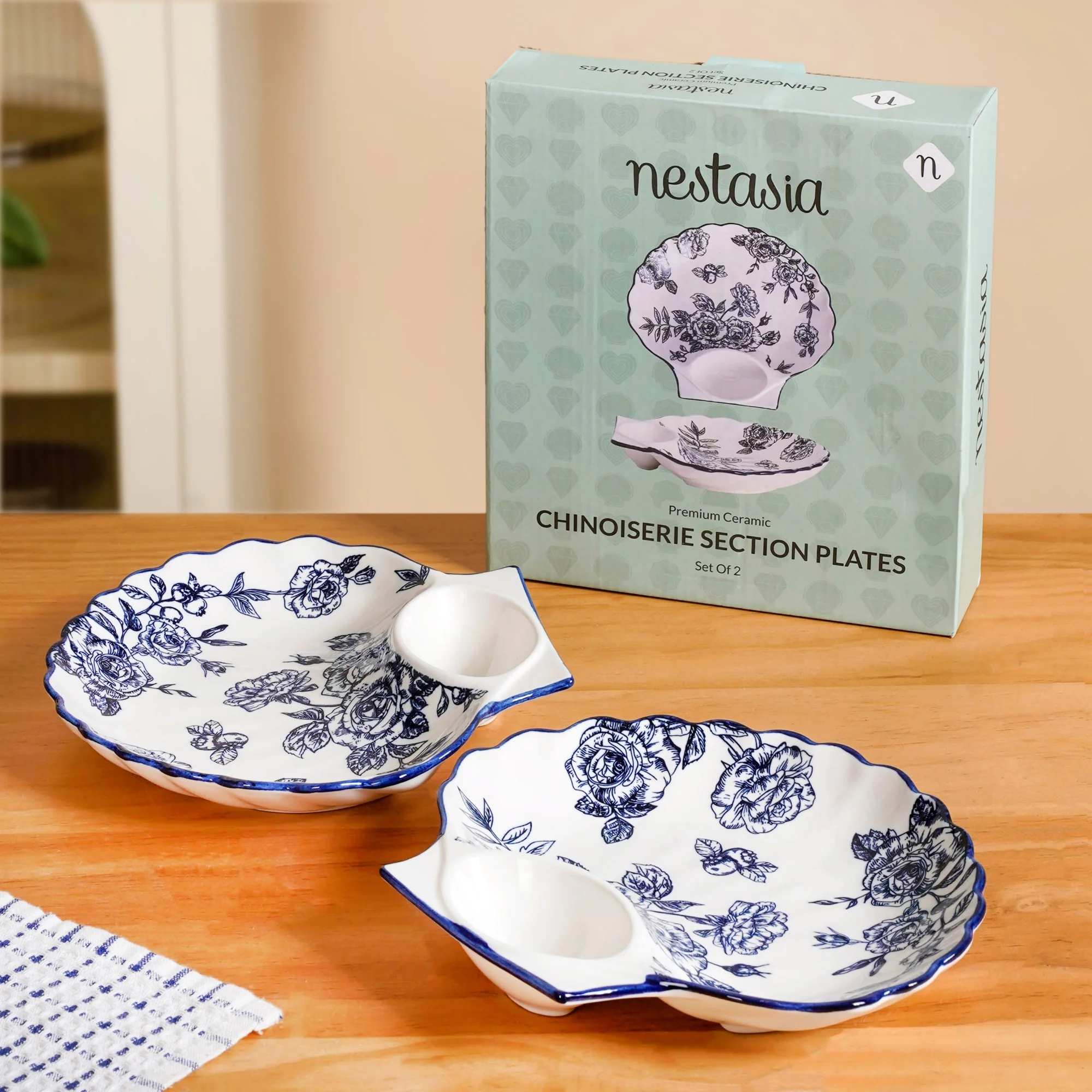 Chinoiserie Blue Ceramic Section Plates Set Of 2 - Image 2