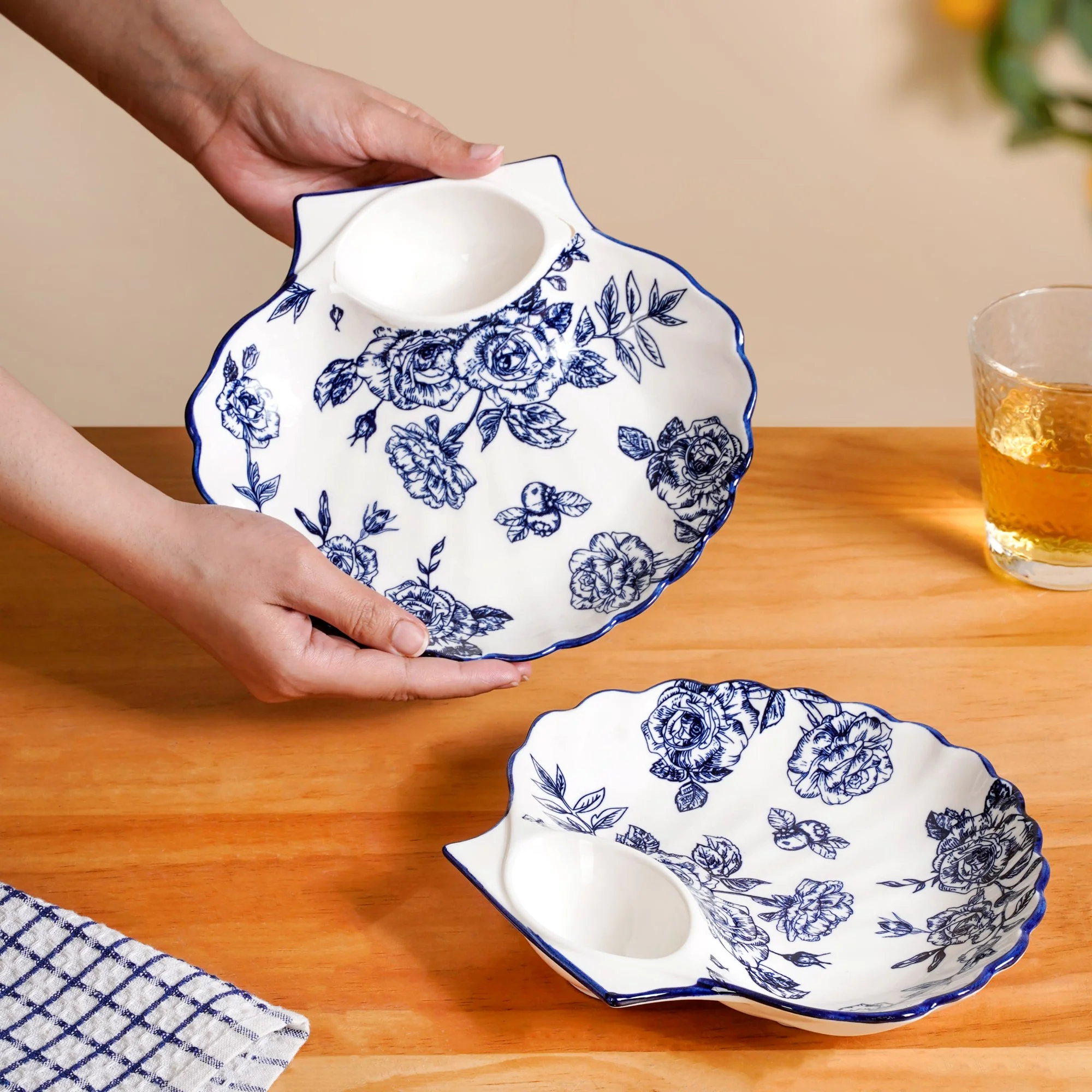 Chinoiserie Blue Ceramic Section Plates Set Of 2 - Image 3