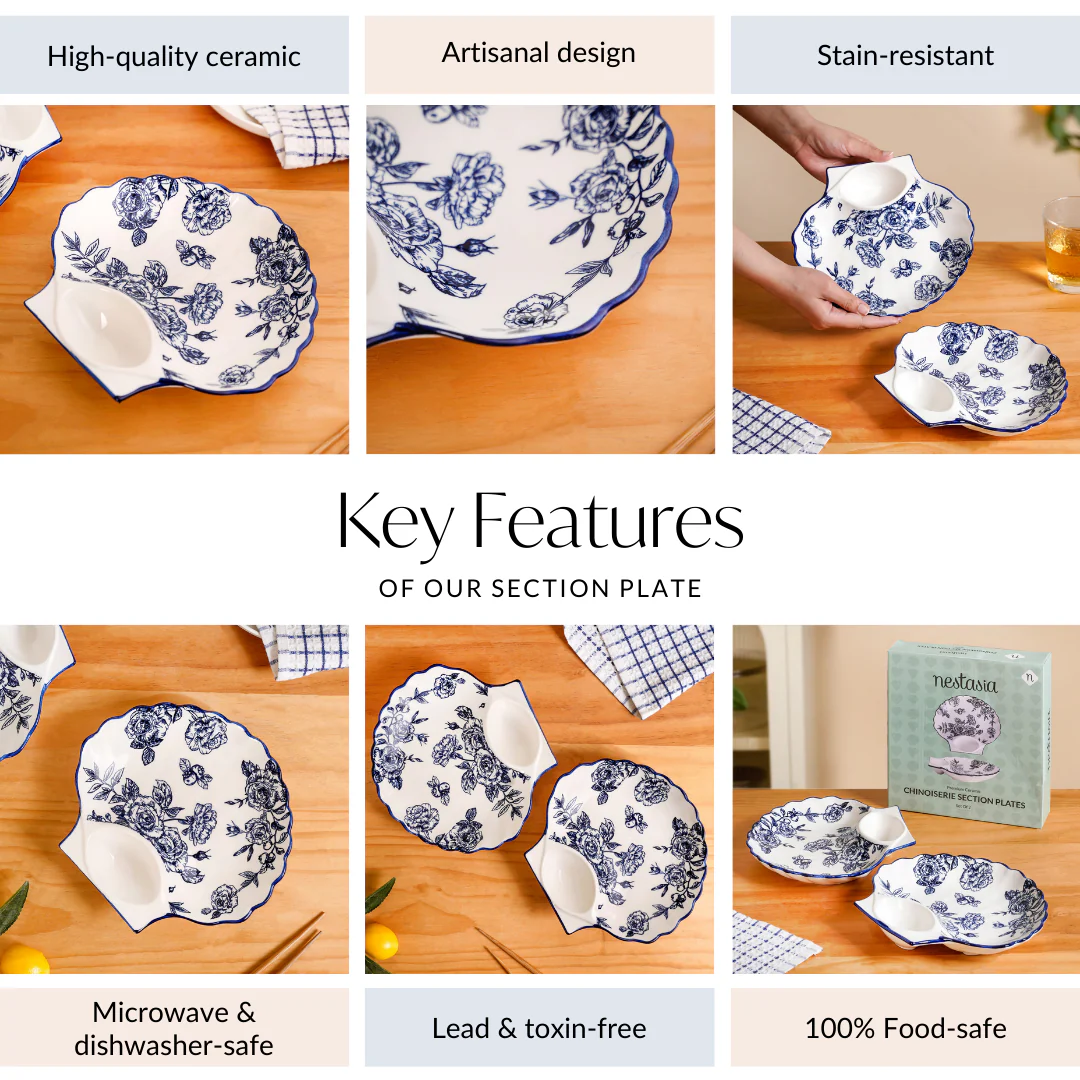 Chinoiserie Blue Ceramic Section Plates Set Of 2 - Image 5