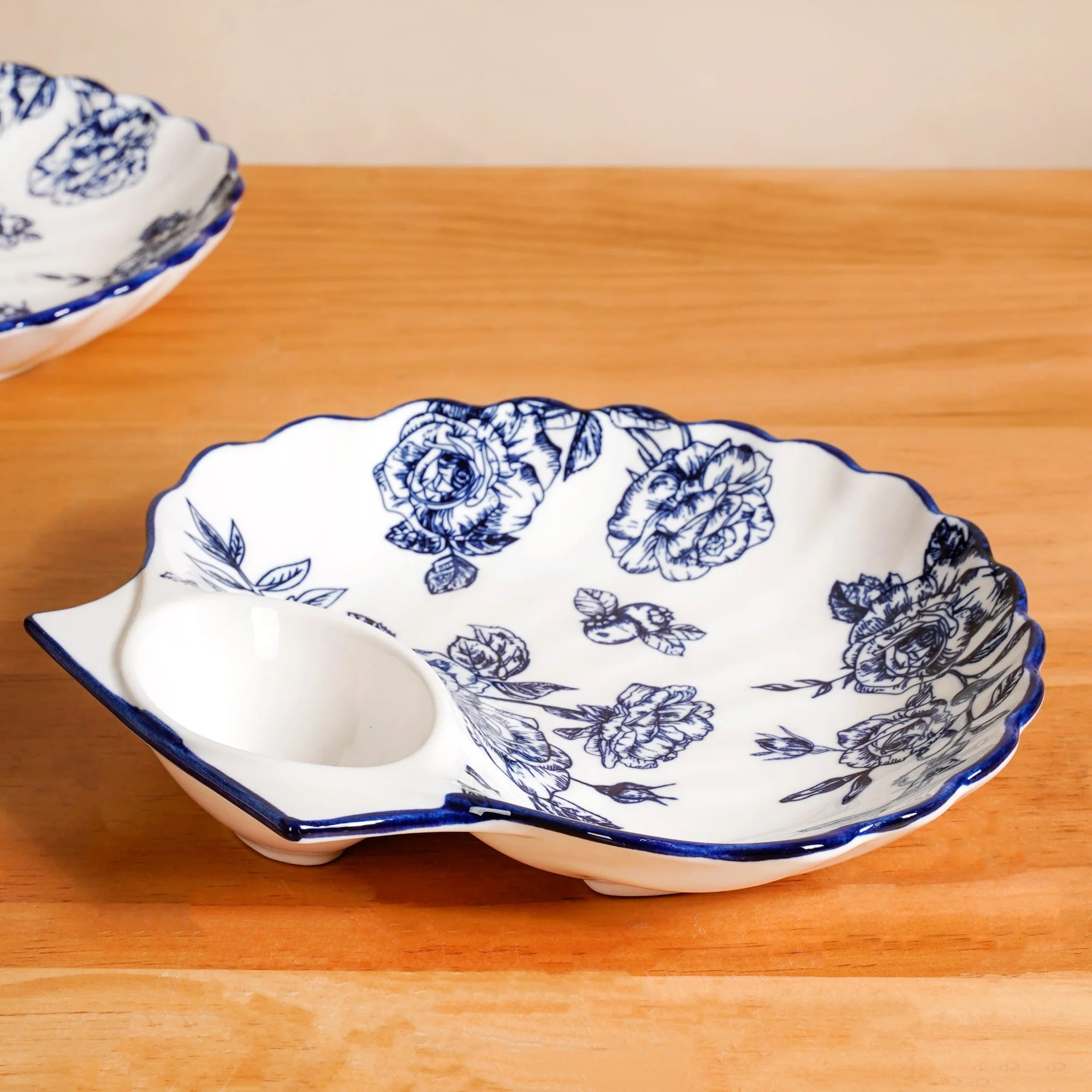 Chinoiserie Blue Ceramic Section Plates Set Of 2 - Image 6
