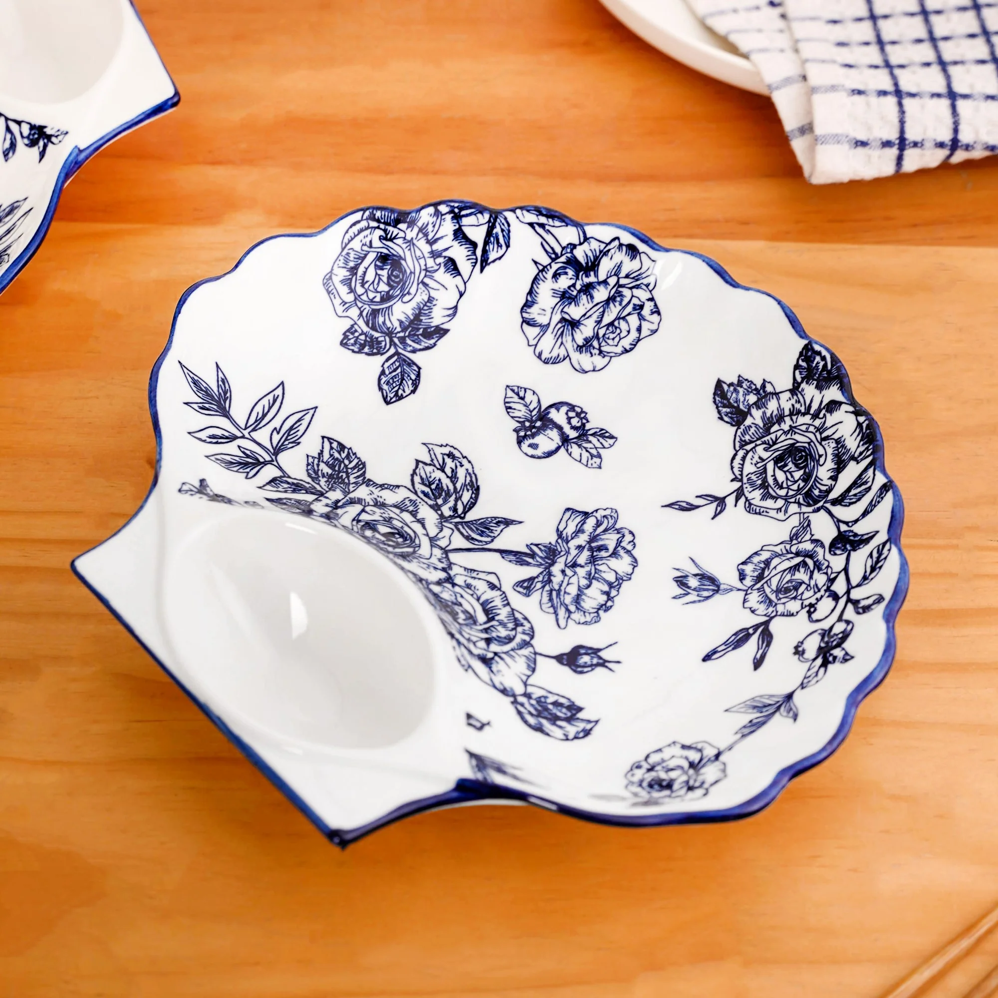Chinoiserie Blue Ceramic Section Plates Set Of 2 - Image 7