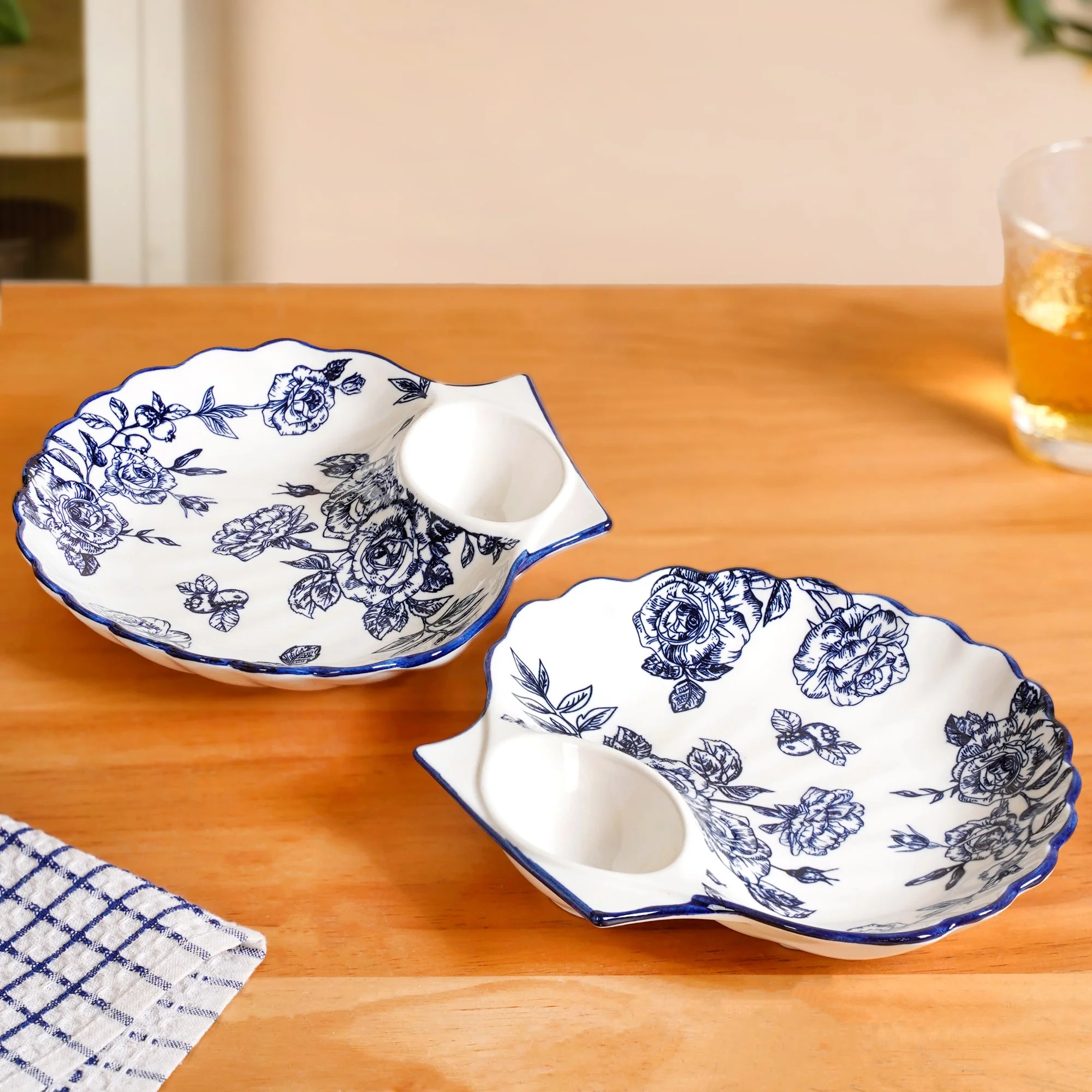 Chinoiserie Blue Ceramic Section Plates Set Of 2 - Image 8