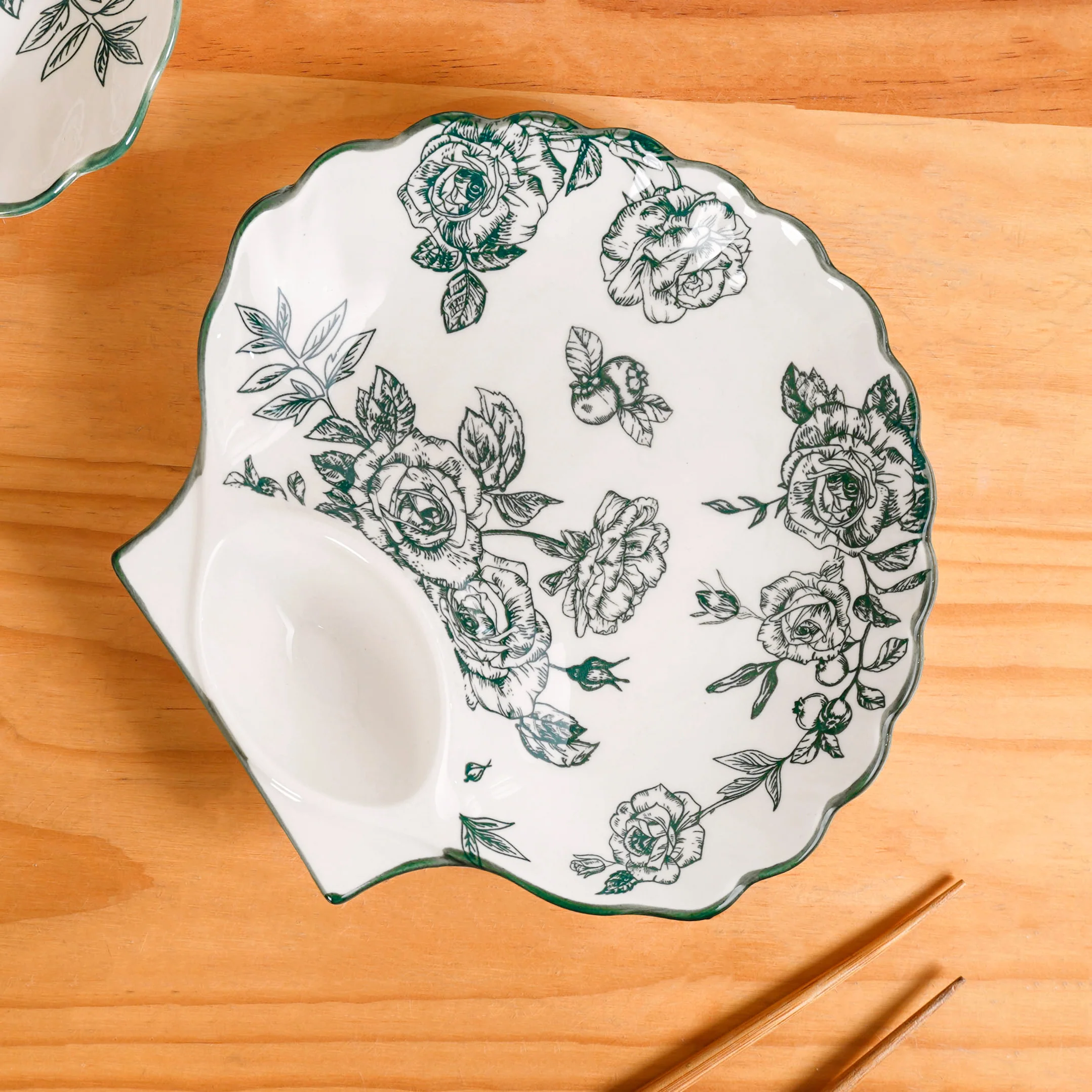 Chinoiserie Green Ceramic Section Plates Set Of 2 - Image 6