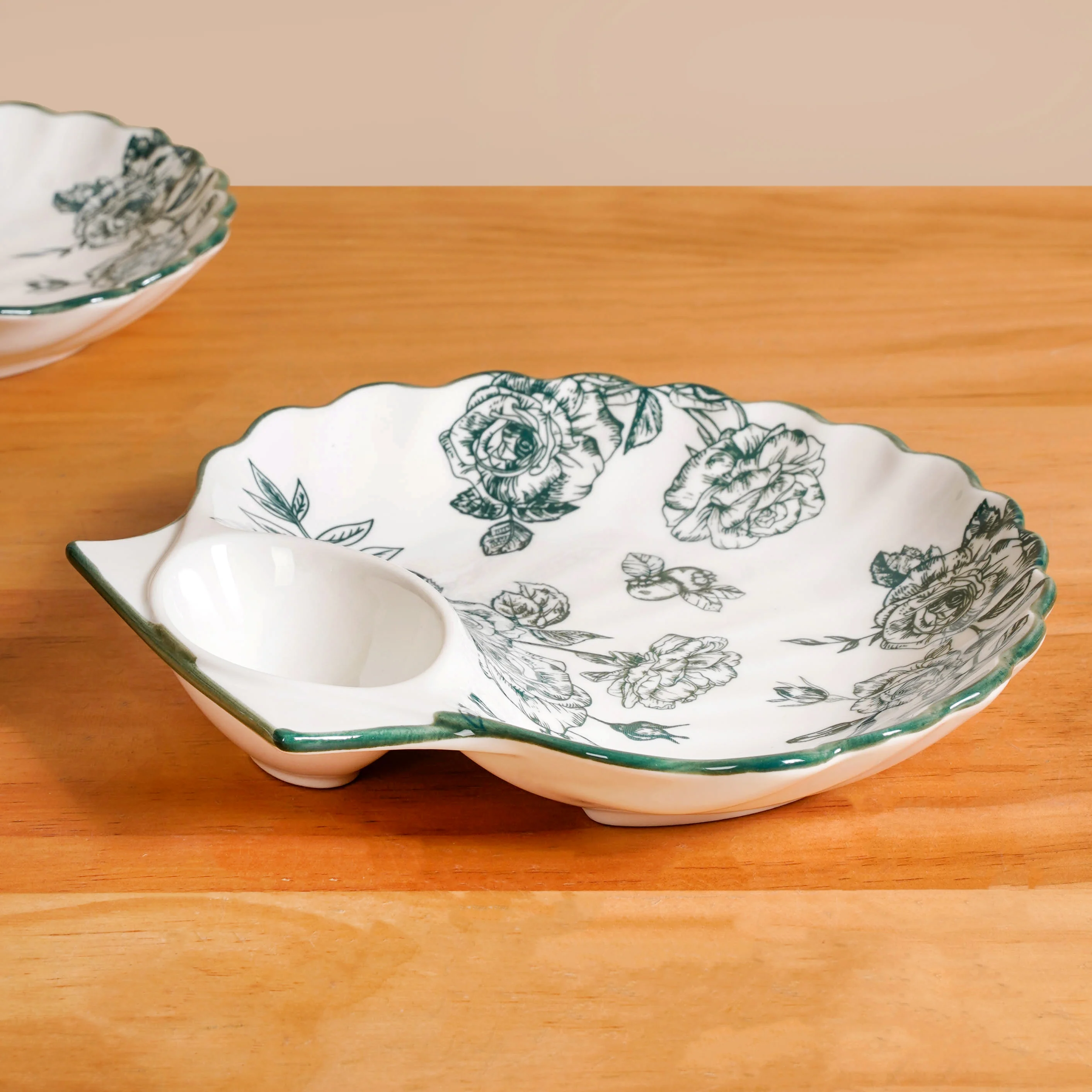 Chinoiserie Green Ceramic Section Plates Set Of 2 - Image 7