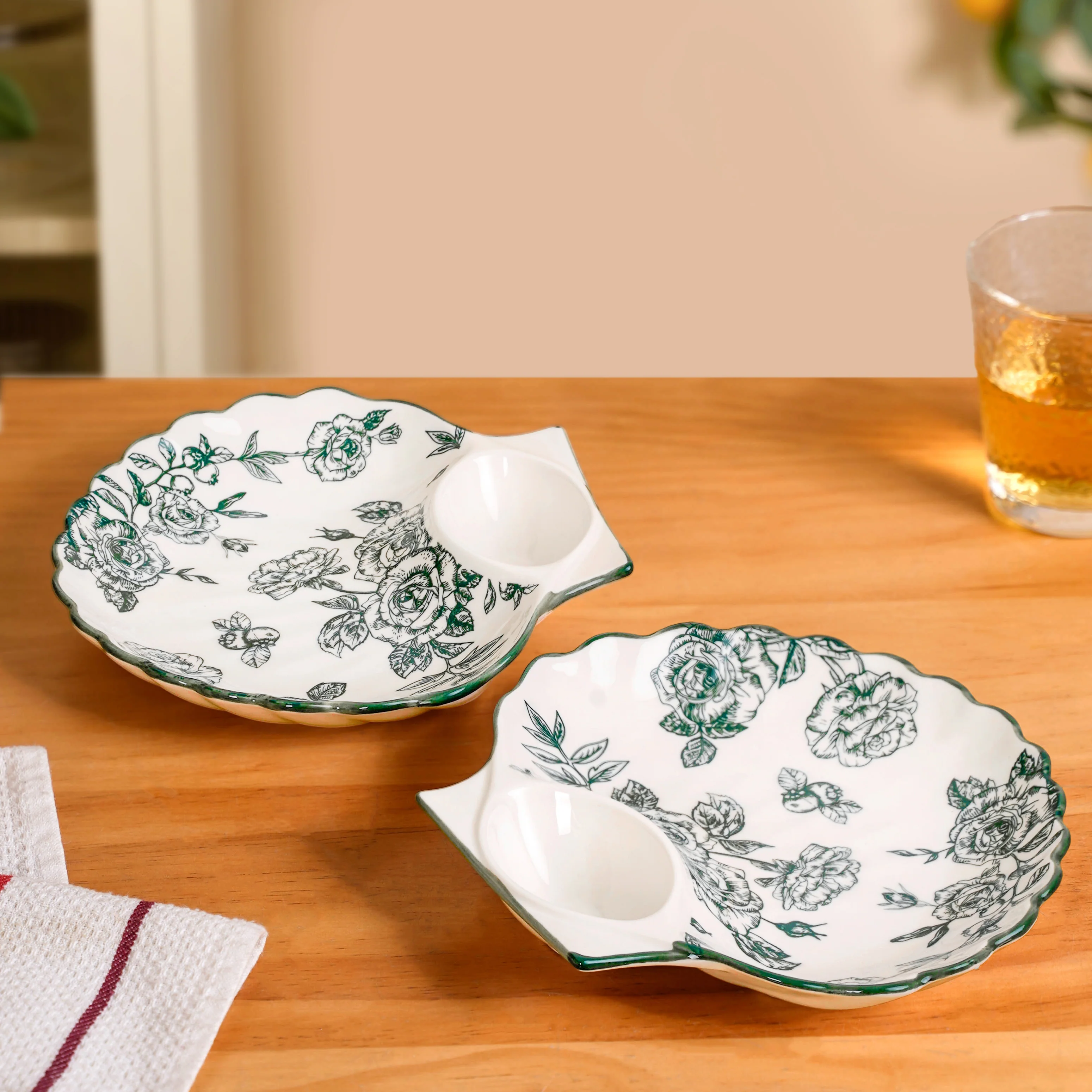 Chinoiserie Green Ceramic Section Plates Set Of 2 - Image 8