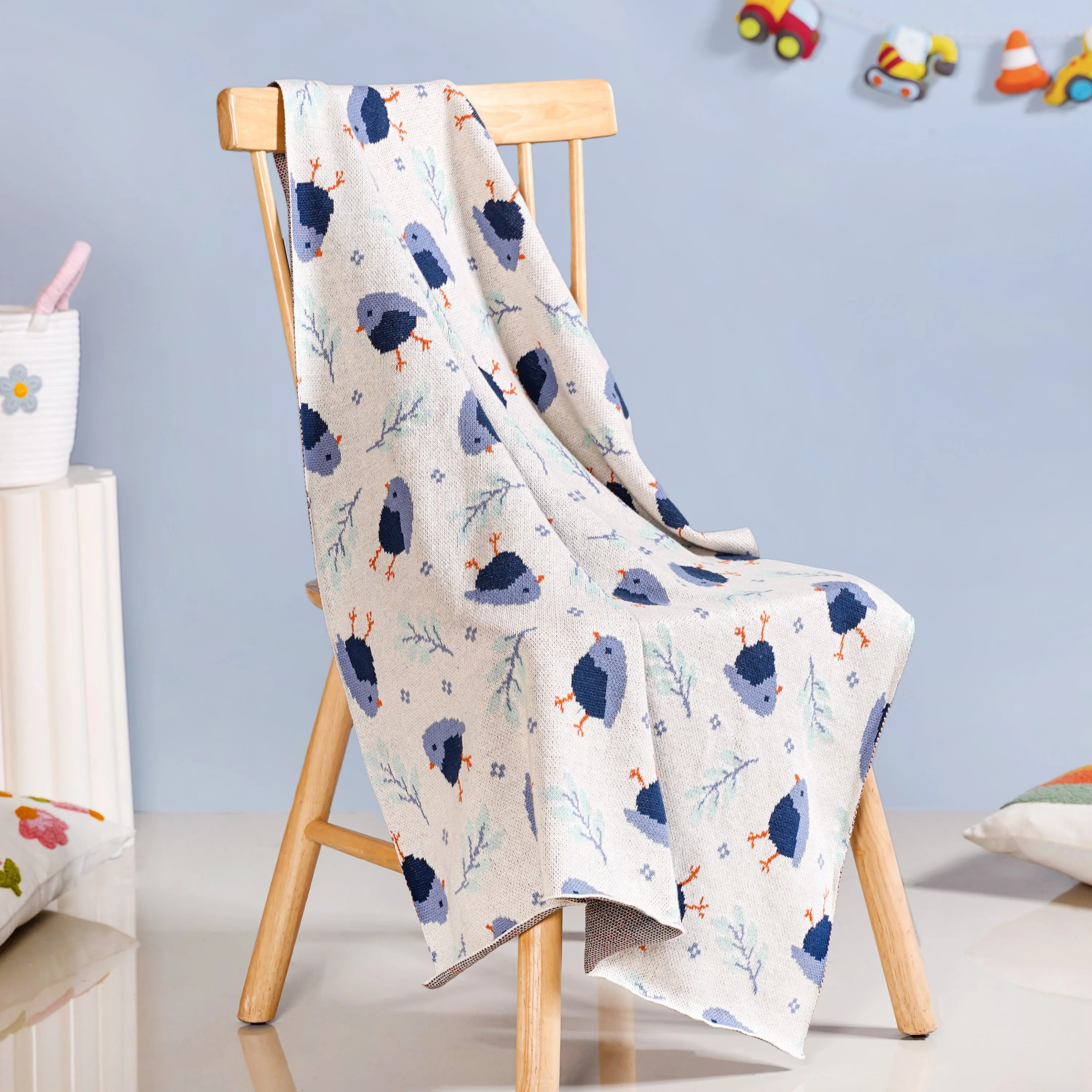 Chirpy Bluebird Knitted Cotton Throw For Toddlers 102x76cm - Image 3