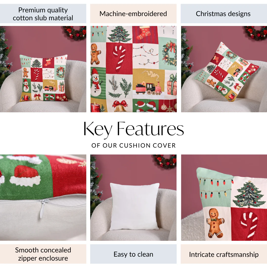 Christmas Chronicles Embroidered Cotton Cushion Cover 40x40cm - Image 4