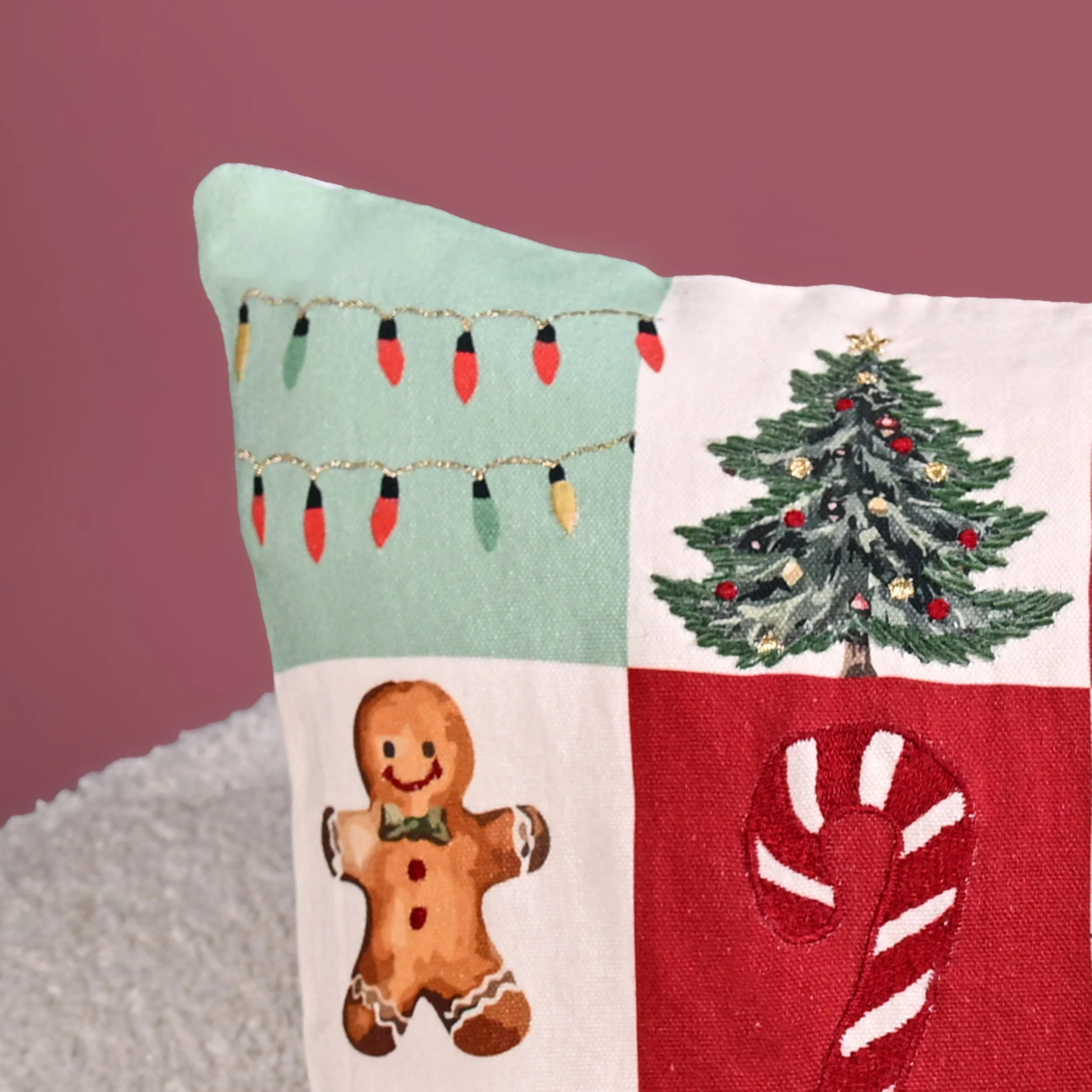 Christmas Chronicles Embroidered Cotton Cushion Cover 40x40cm - Image 6