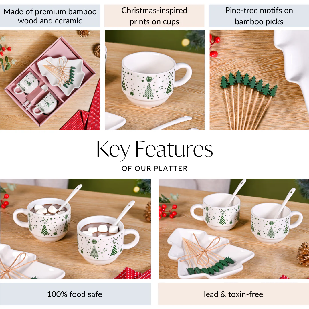 Christmas Cups Spoon Tree Platter Picks Gift Set - Image 5