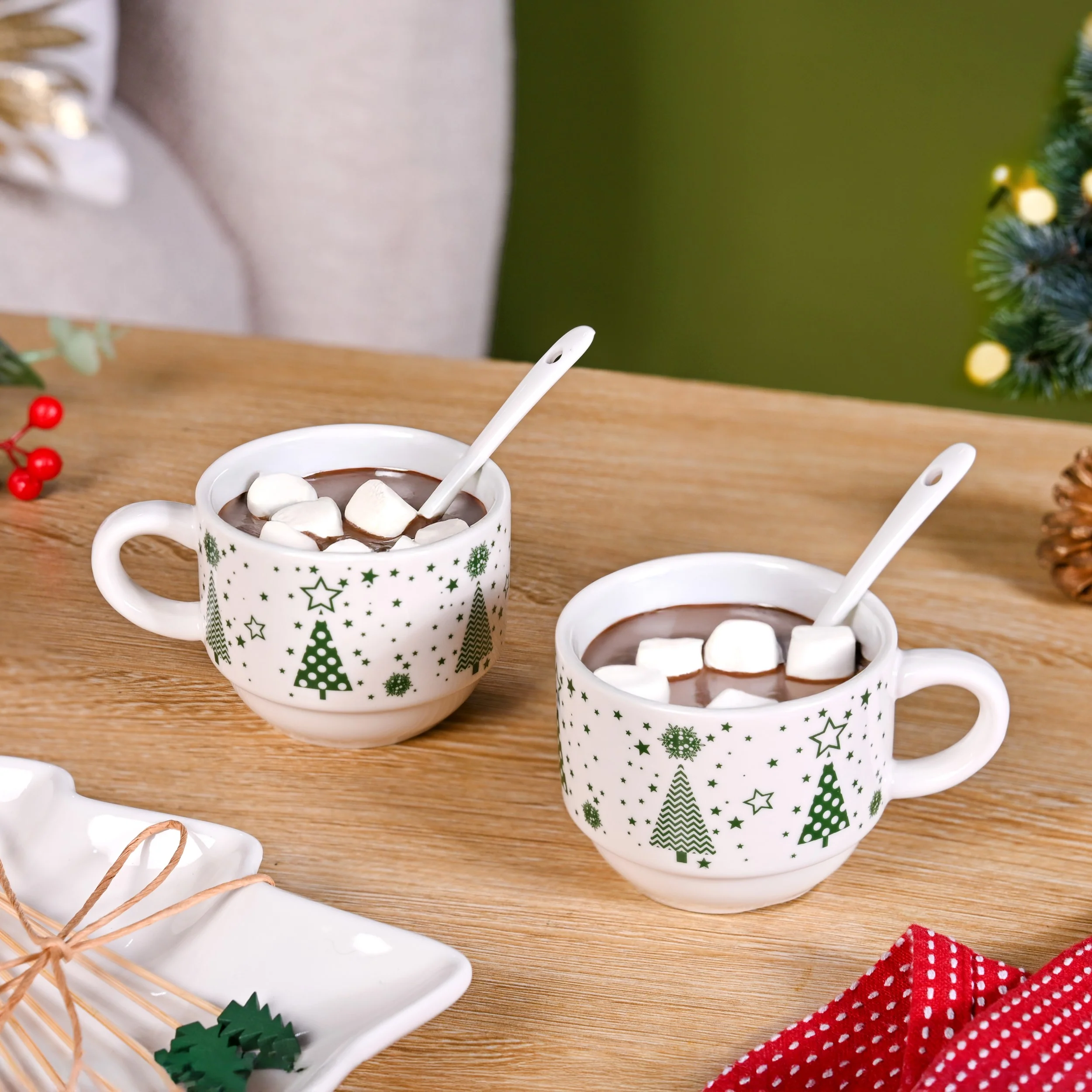Christmas Cups Spoon Tree Platter Picks Gift Set - Image 8