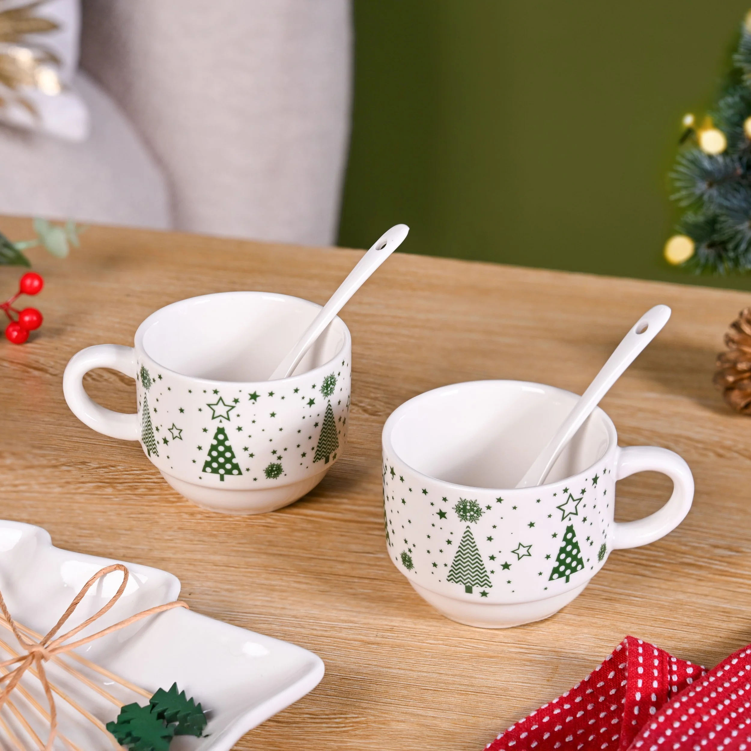 Christmas Cups Spoon Tree Platter Picks Gift Set - Image 9