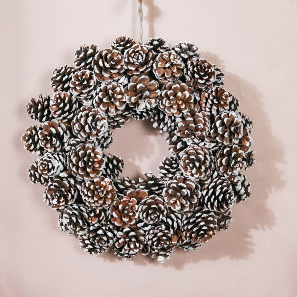 Christmas Wreath Of Snowy Pinecones 11 Inch - Image 3