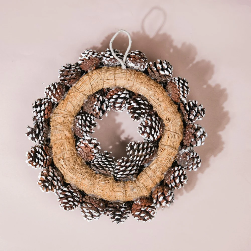Christmas Wreath Of Snowy Pinecones 11 Inch - Image 4