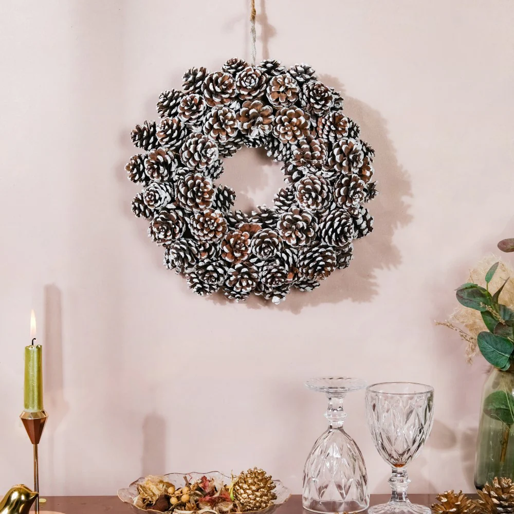 Christmas Wreath Of Snowy Pinecones 11 Inch - Image 6