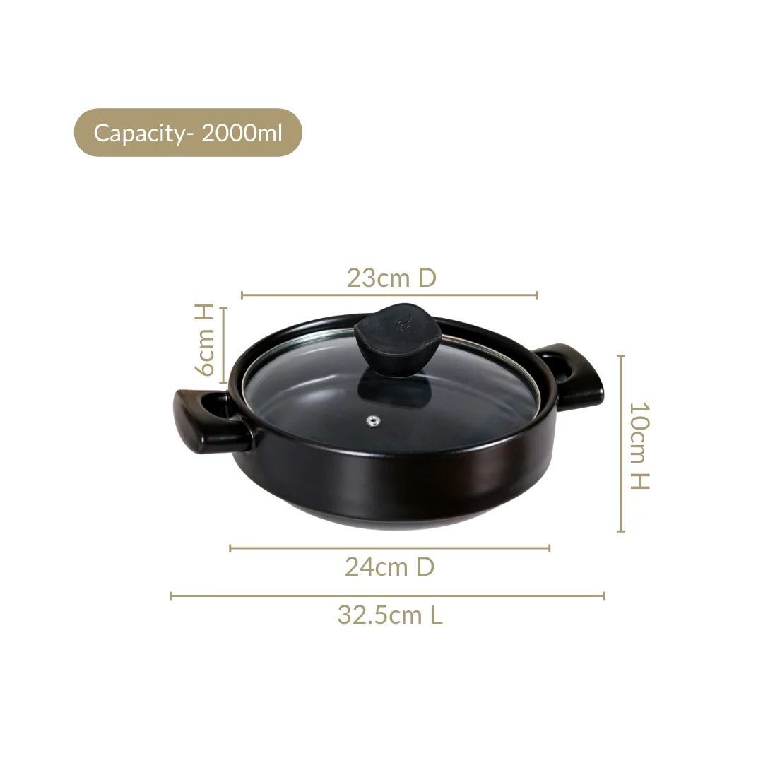 Classic Black Korean Ceramic Cooking Pot 2000ml - Image 3
