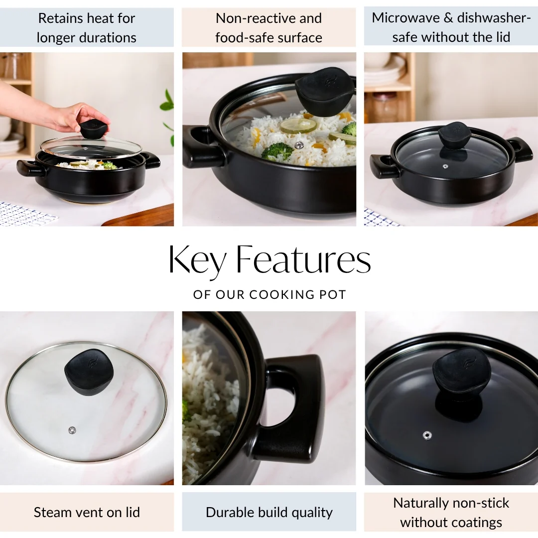 Classic Black Korean Ceramic Cooking Pot 2000ml - Image 4