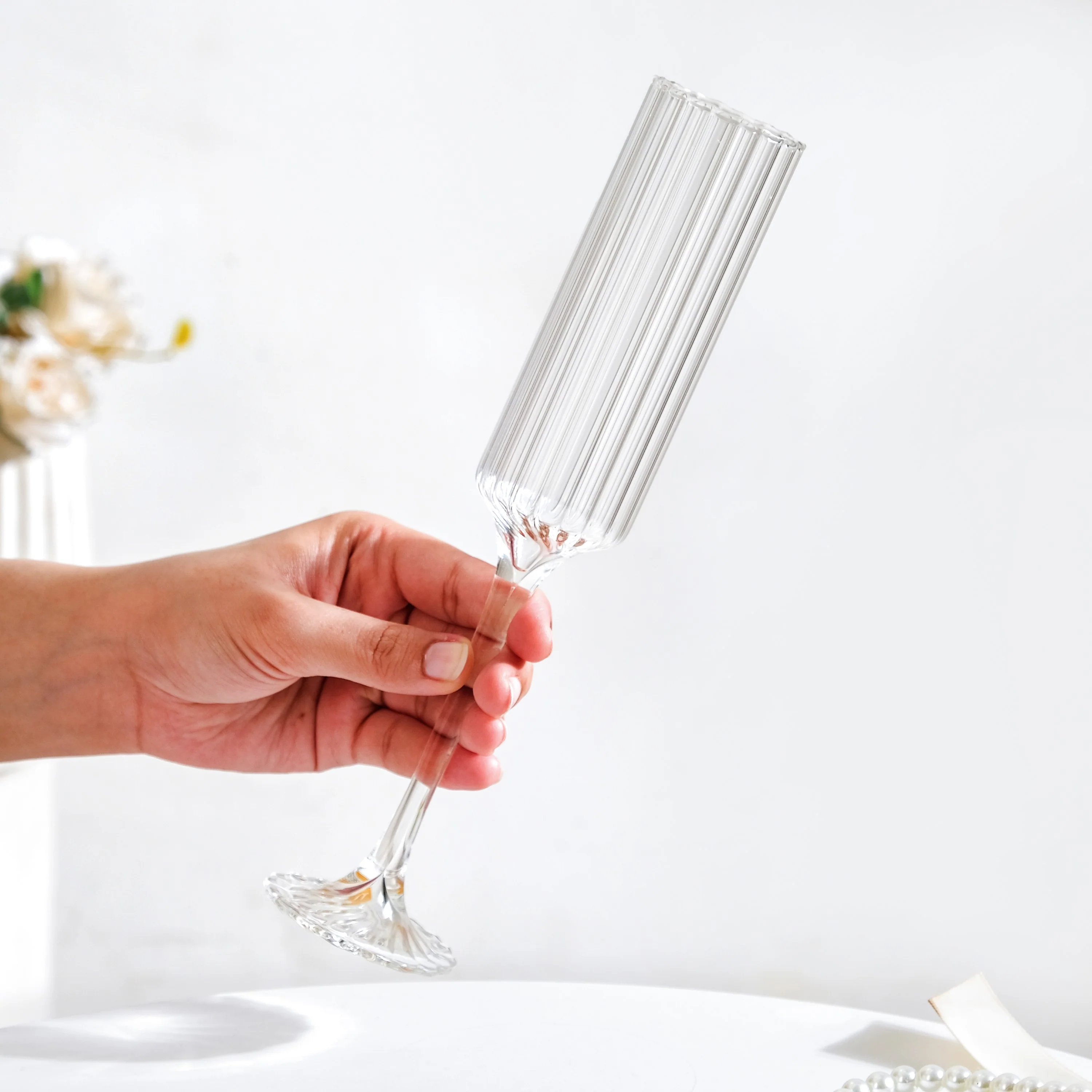 Classic Ribbed Champagne Glass 180ml - Image 3