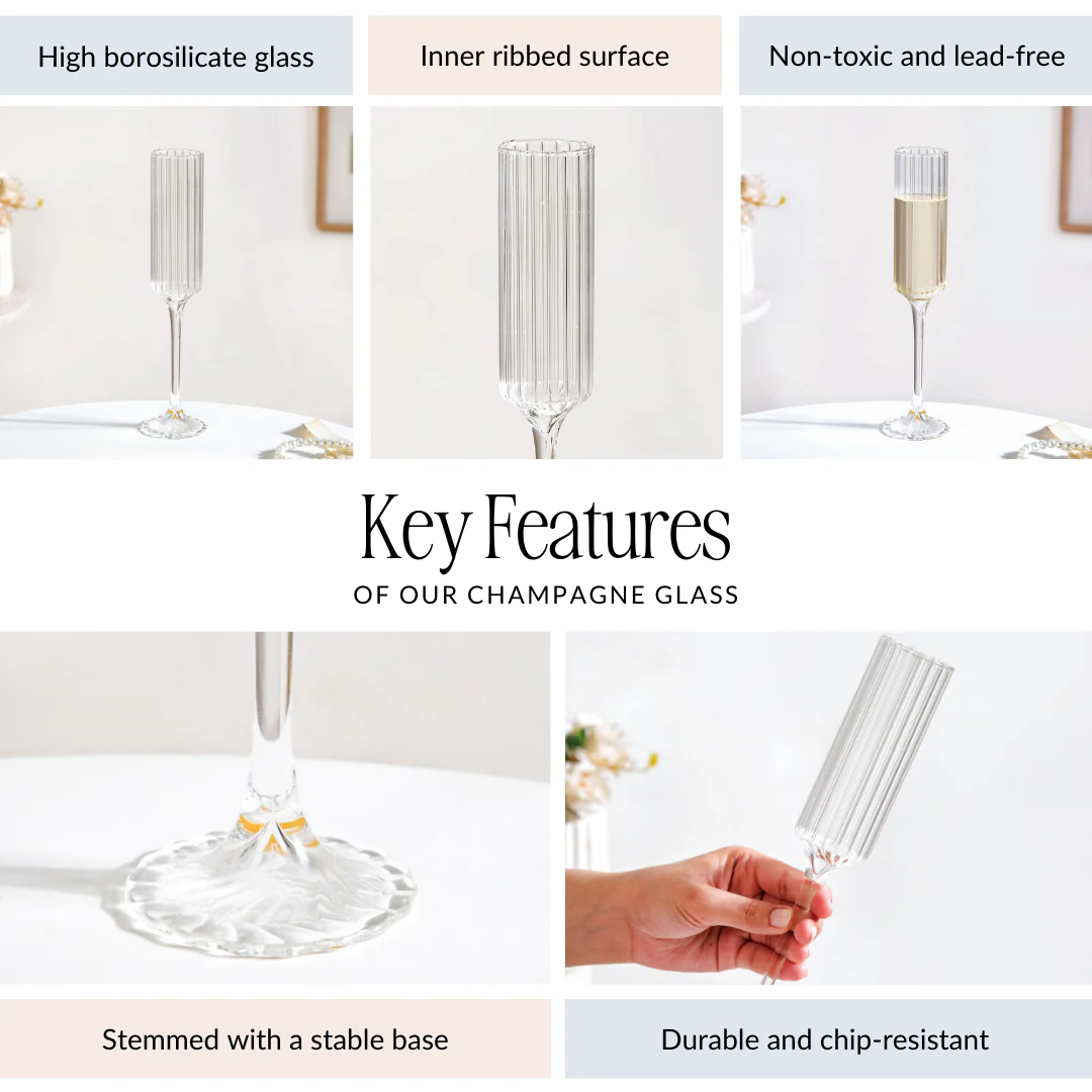 Classic Ribbed Champagne Glass 180ml - Image 5