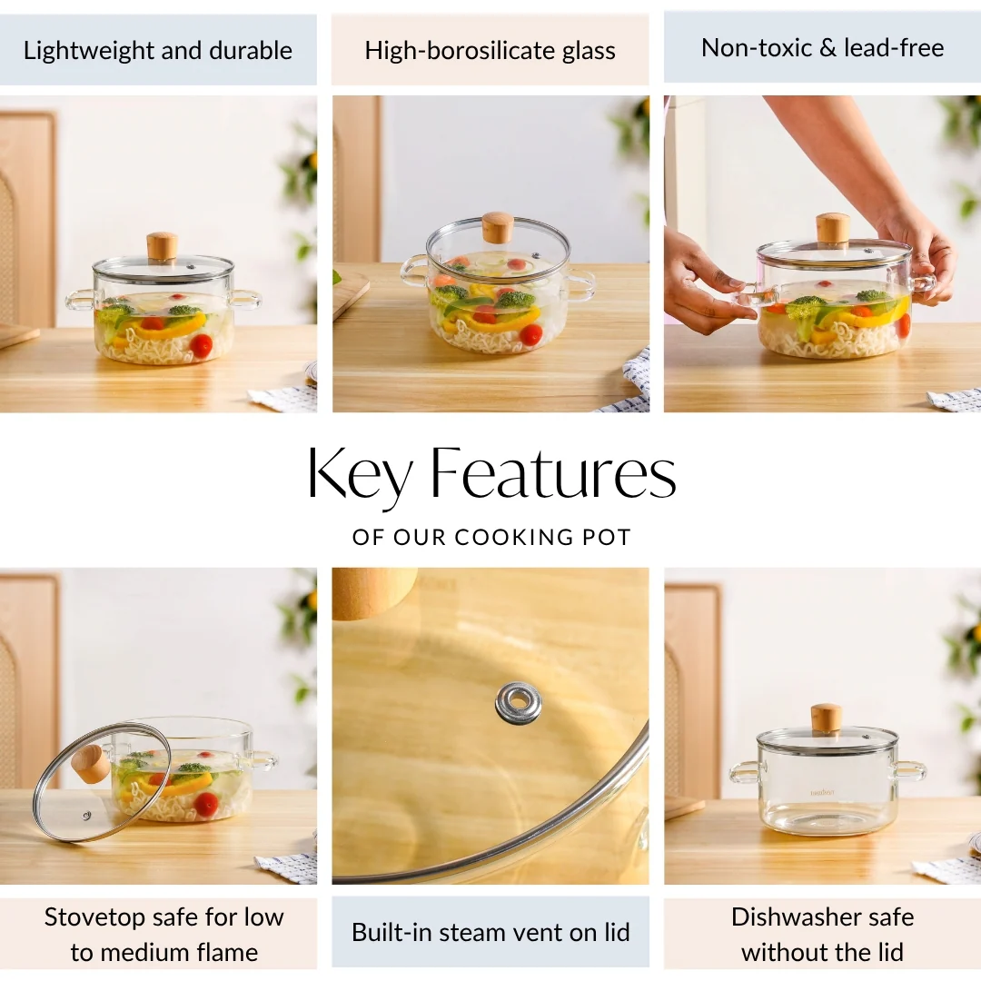 Clear Borosilicate Glass Cooking Pot With Lid 1800ml - Image 5