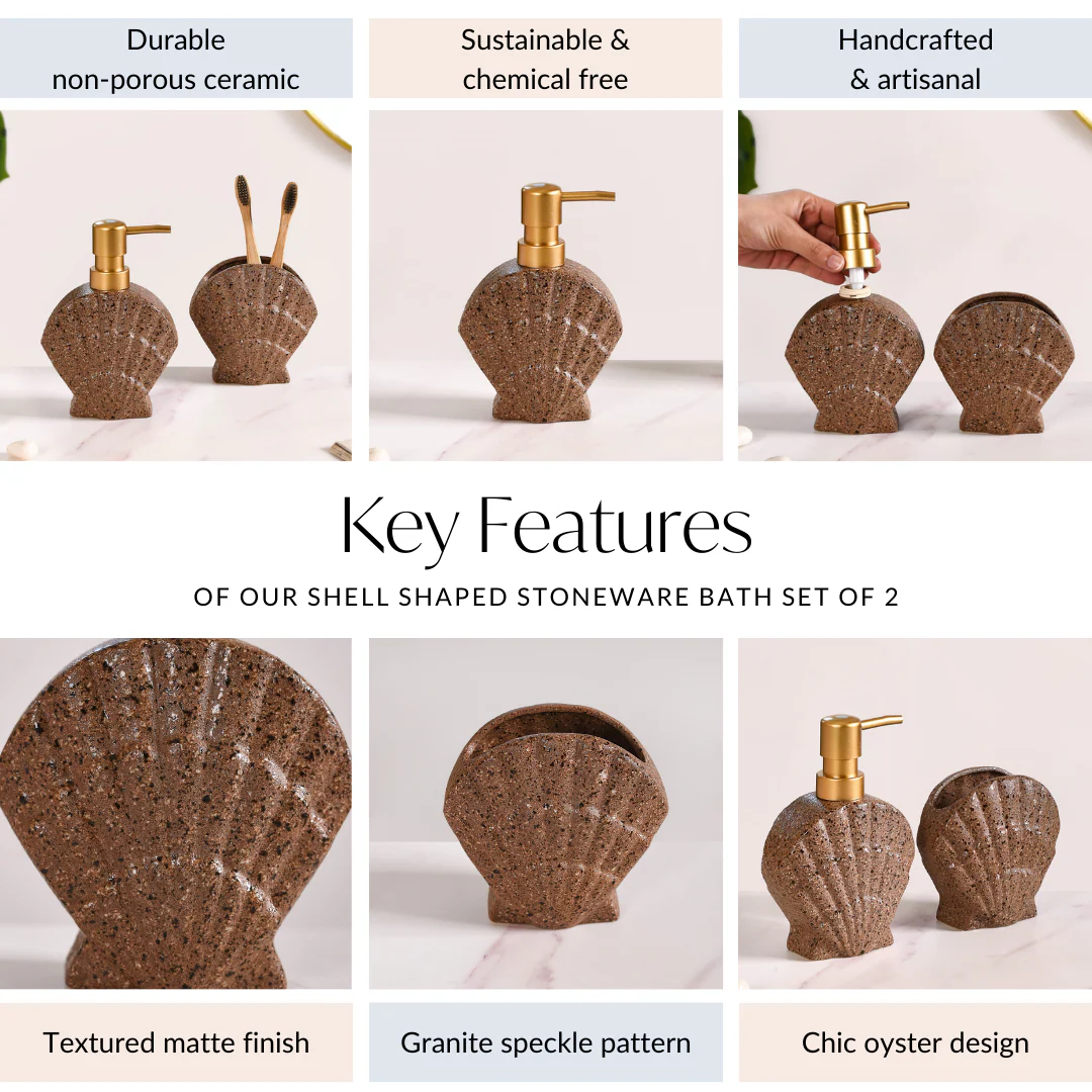 Coastal Shell Stoneware Bath Set Of 2 Brown - Image 6