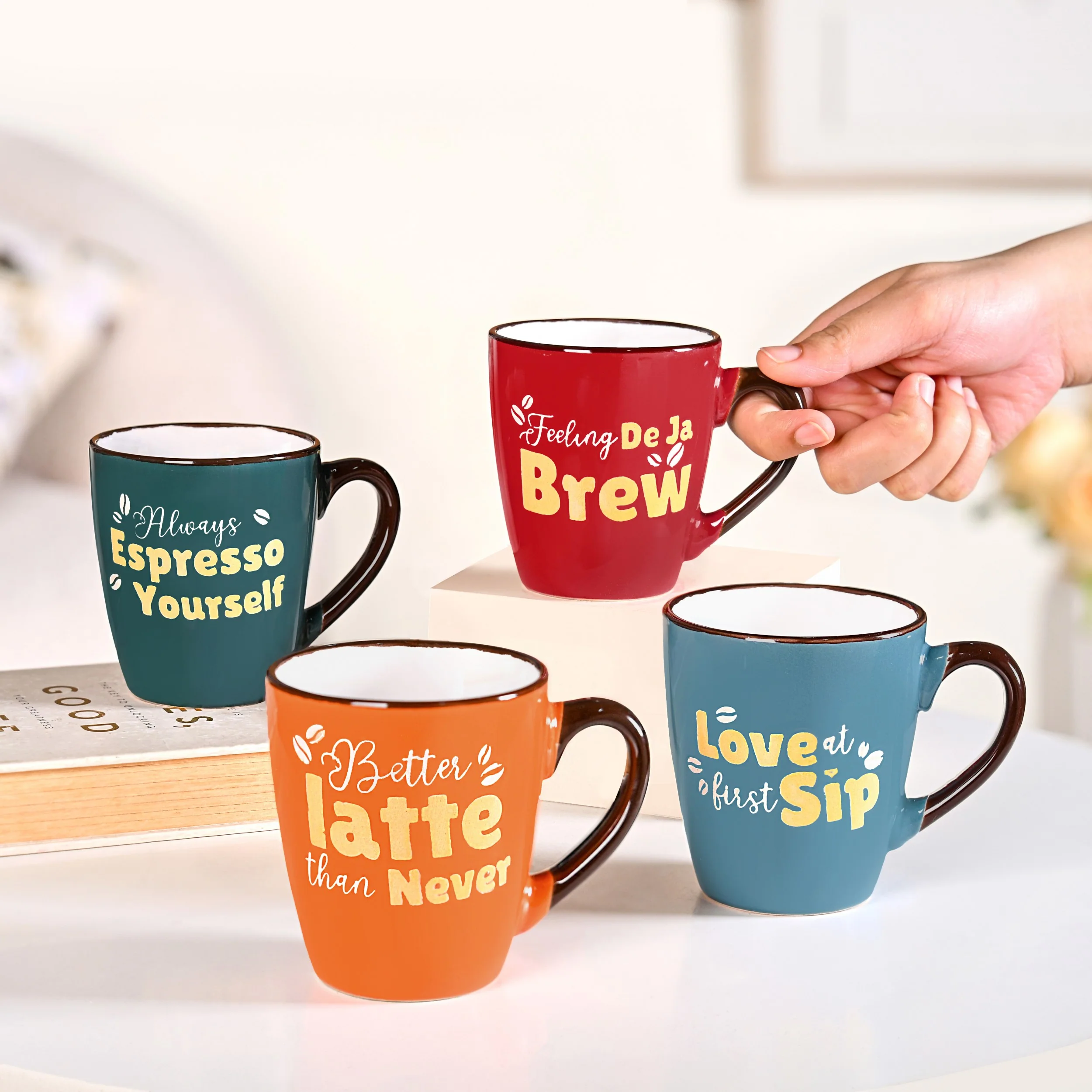 Coffee Quotes Ceramic Mug Set Of 4 210ml - Image 2